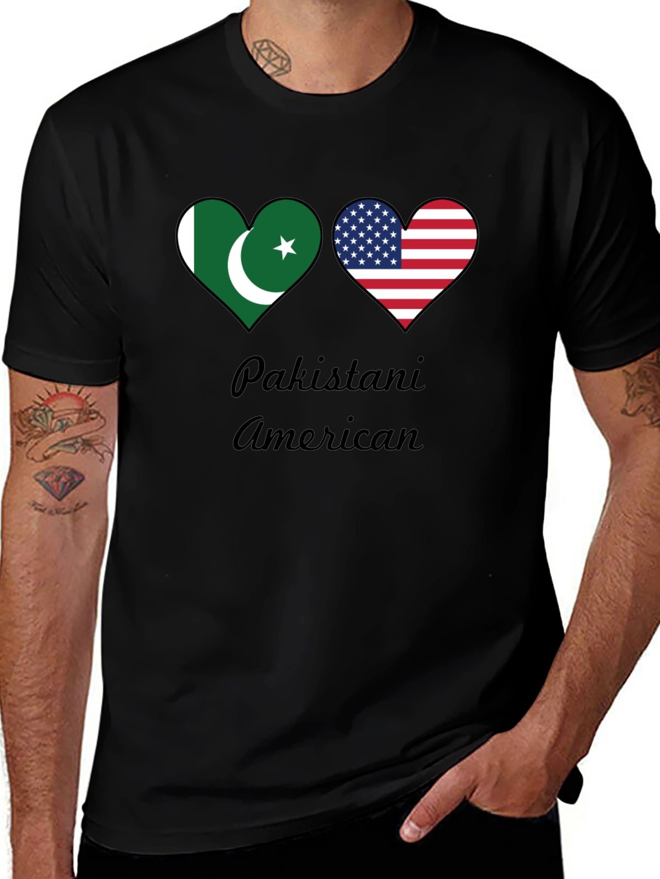 Pakistani American Pride T-Shirt: Heart Flags
