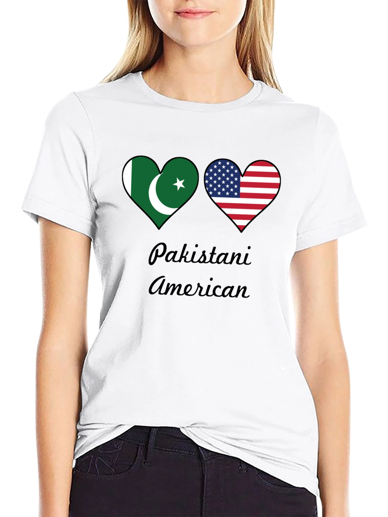 Pakistani American Pride T-Shirt: Heart Flags