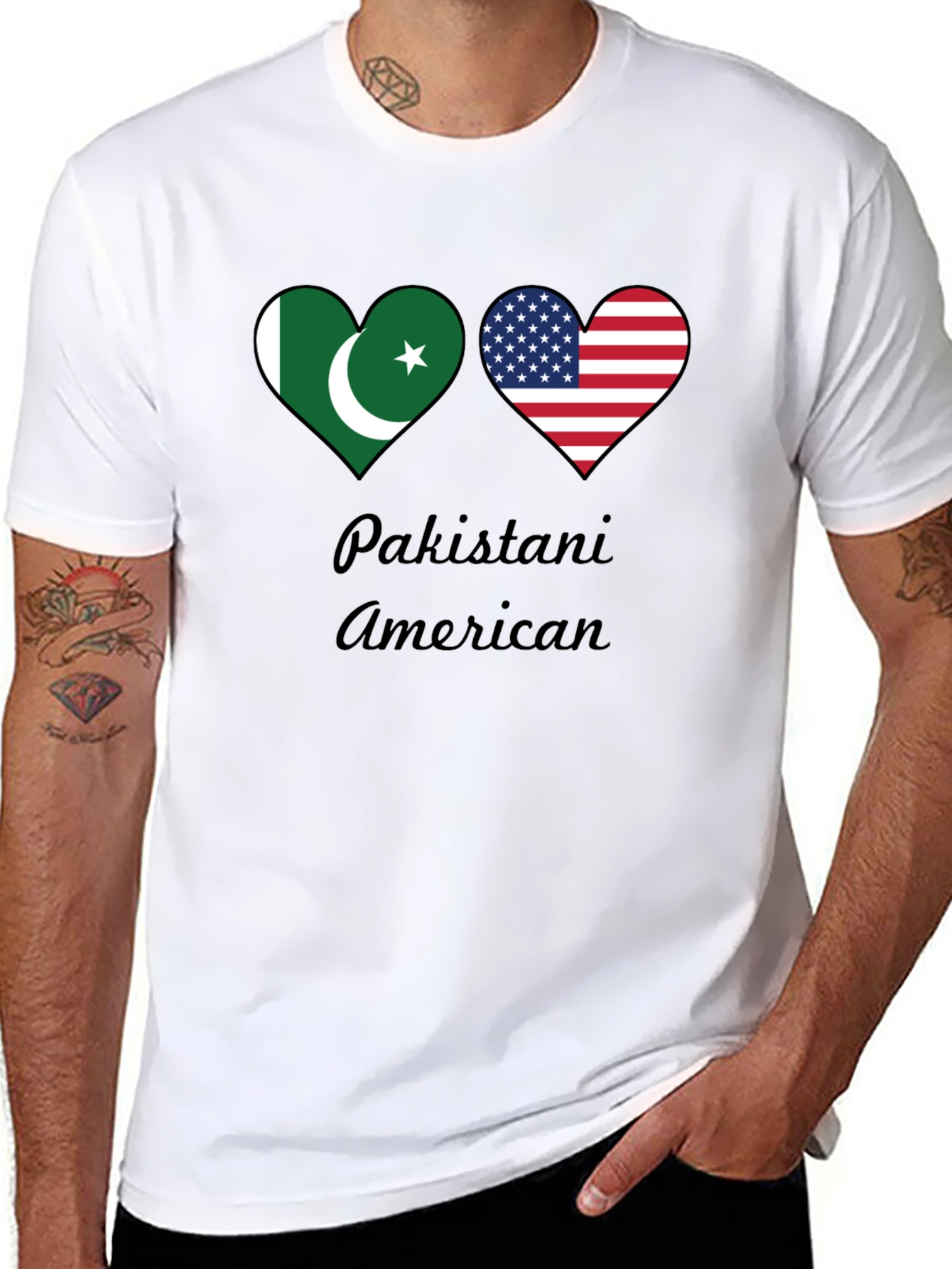 Pakistani American Pride T-Shirt: Heart Flags