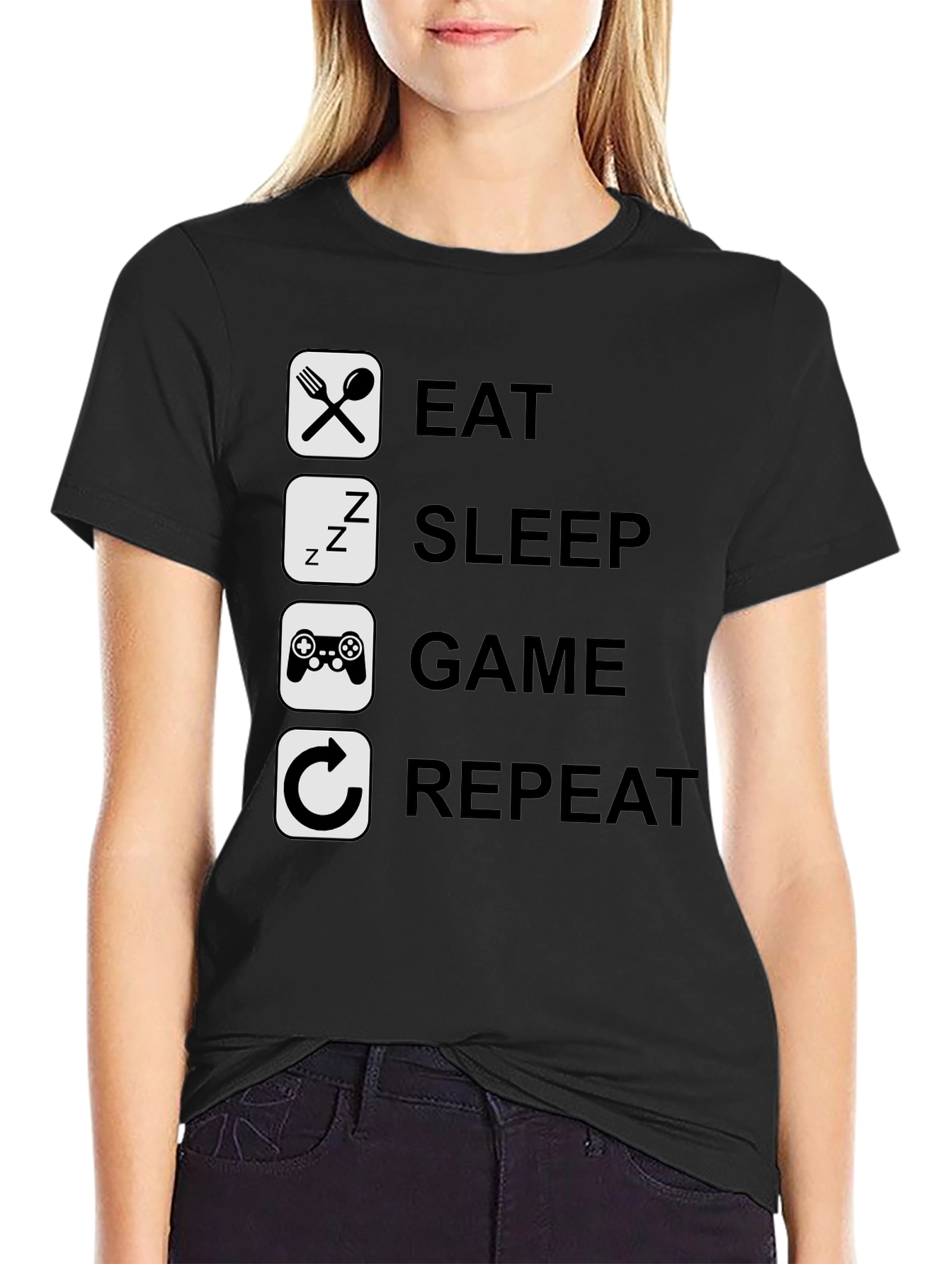 Eat Sleep Game Repeat Graphic Tee - Gamer T-Shirt