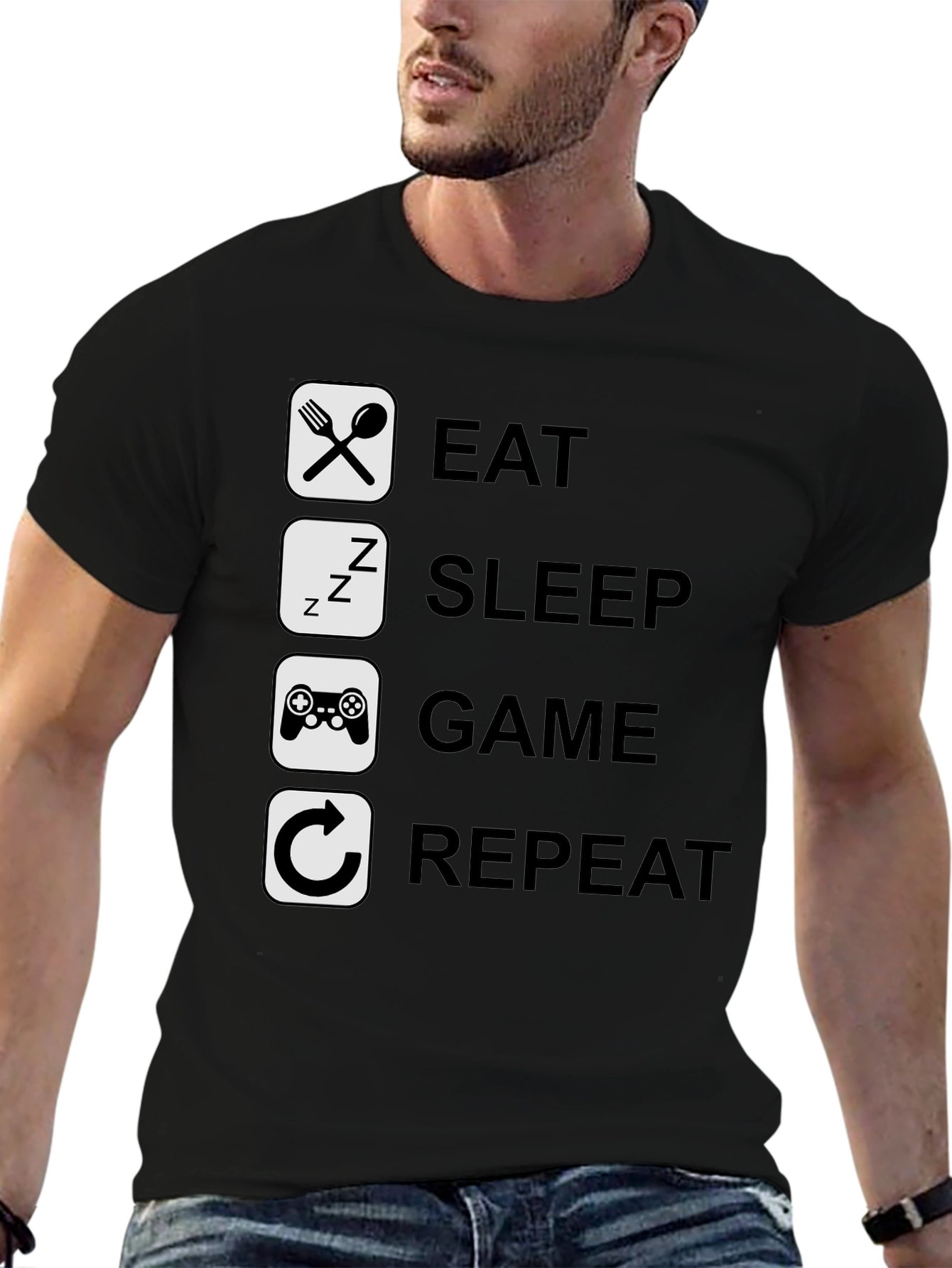 Eat Sleep Game Repeat Graphic Tee - Gamer T-Shirt