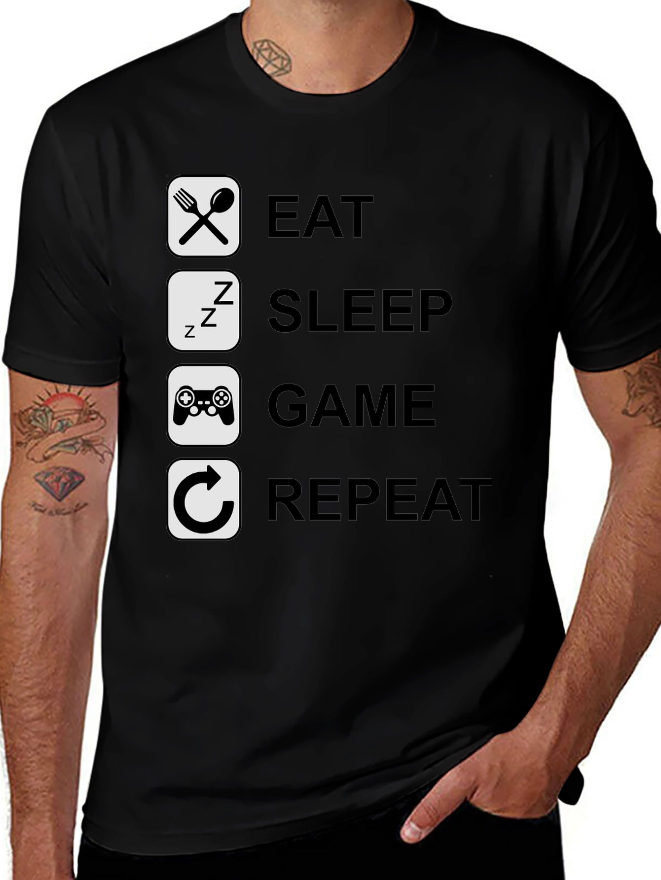 Eat Sleep Game Repeat Graphic Tee - Gamer T-Shirt