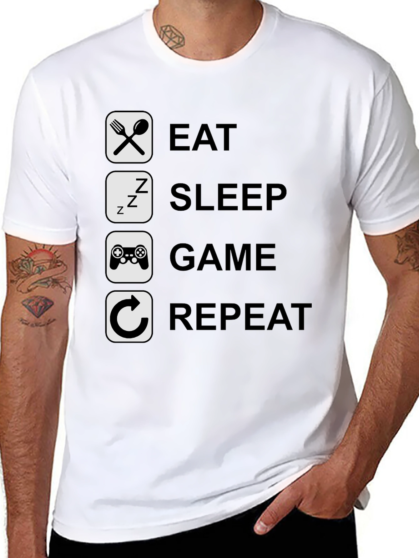 Eat Sleep Game Repeat Graphic Tee - Gamer T-Shirt