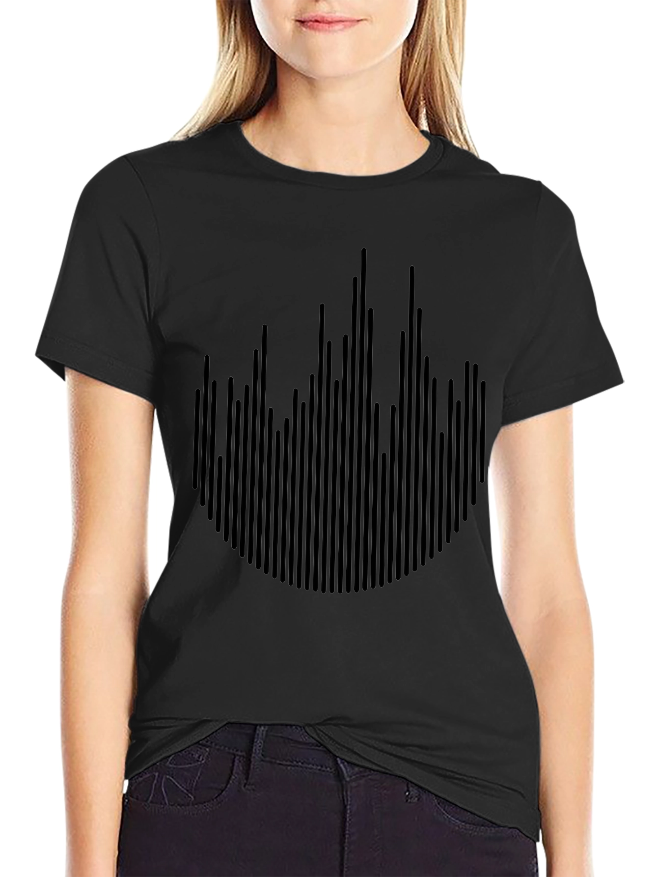 Modern Black Graphic Tee - Abstract Soundwave Design