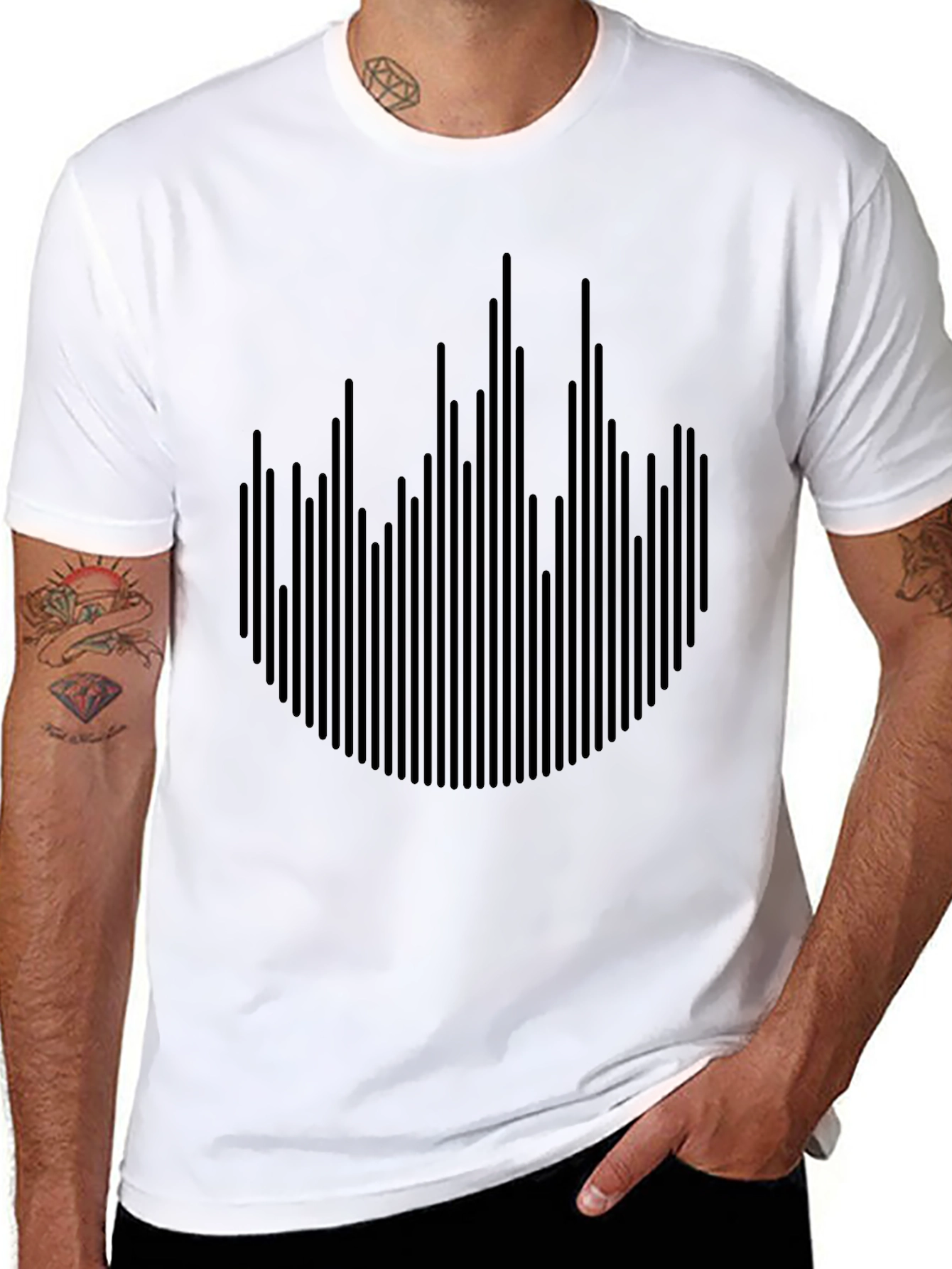 Modern Black Graphic Tee - Abstract Soundwave Design
