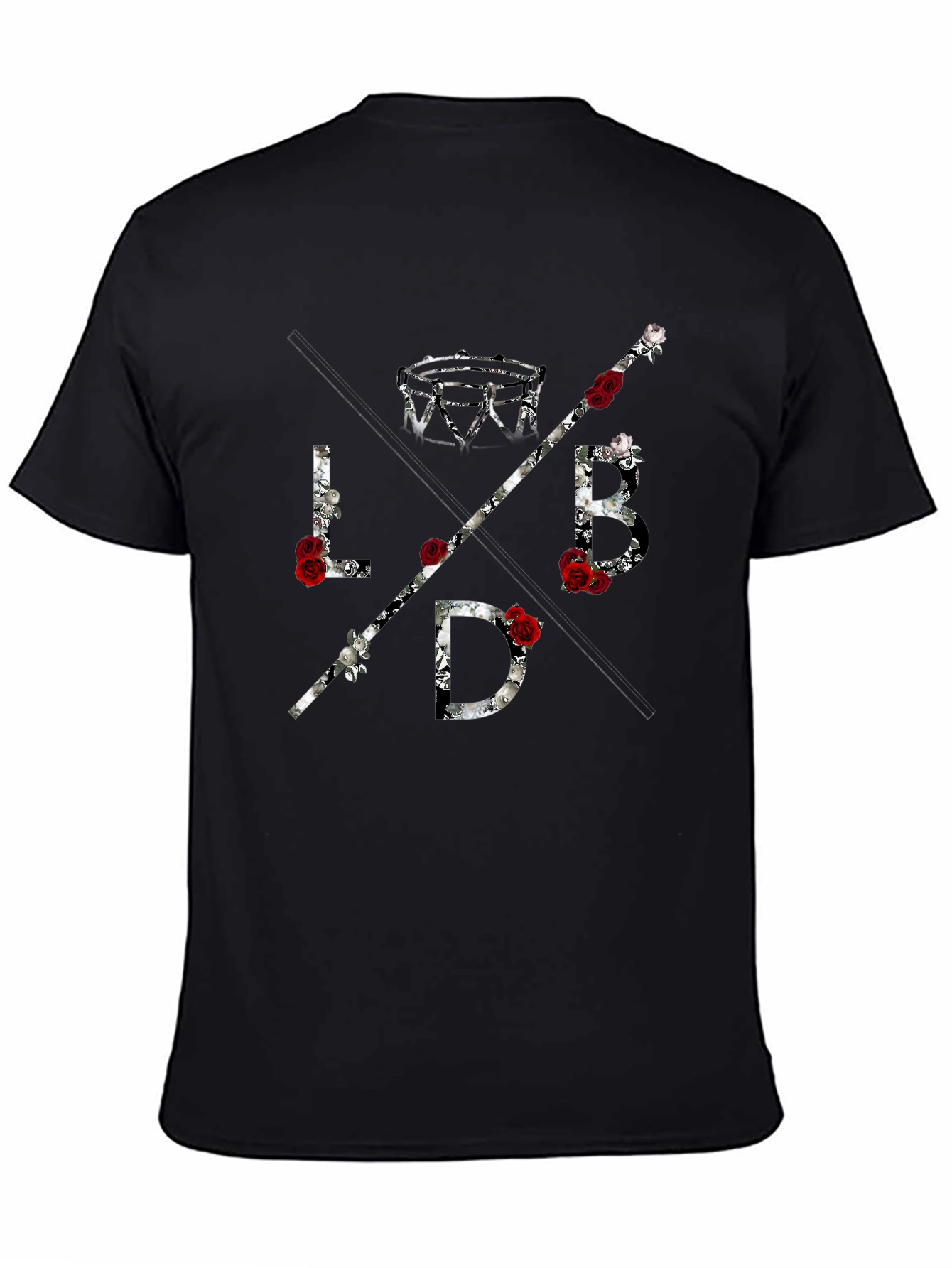 LBD Roses Graphic Tee - Mens Black Cotton T-Shirt
