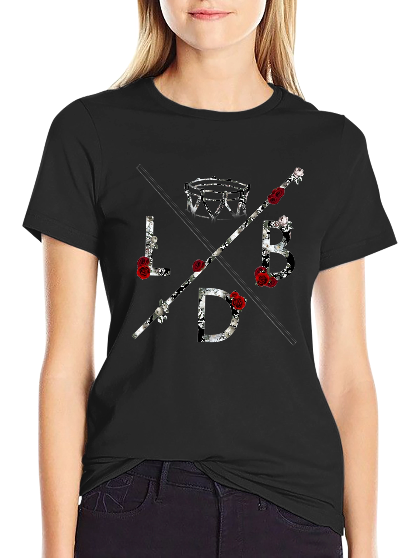 LBD Roses Graphic Tee - Mens Black Cotton T-Shirt
