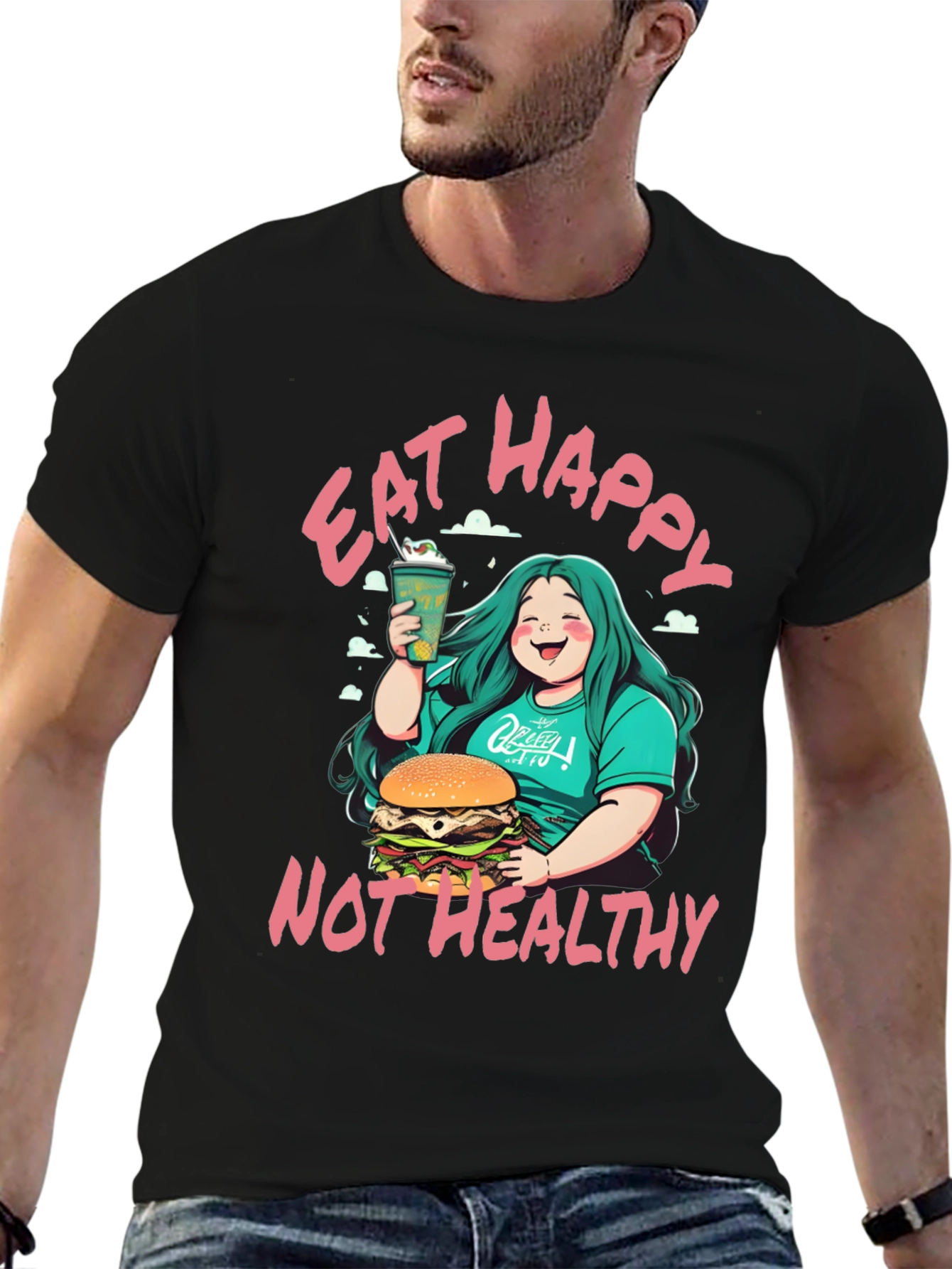 Eat Happy Not Healthy T-Shirt - Bold Graphic Tee