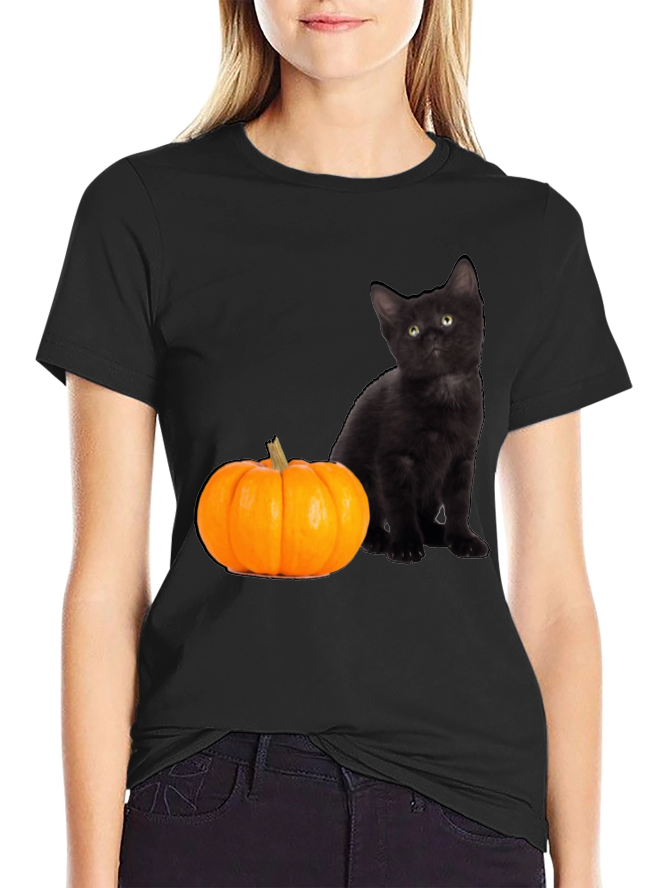 Black Cat & Pumpkin Halloween T-Shirt