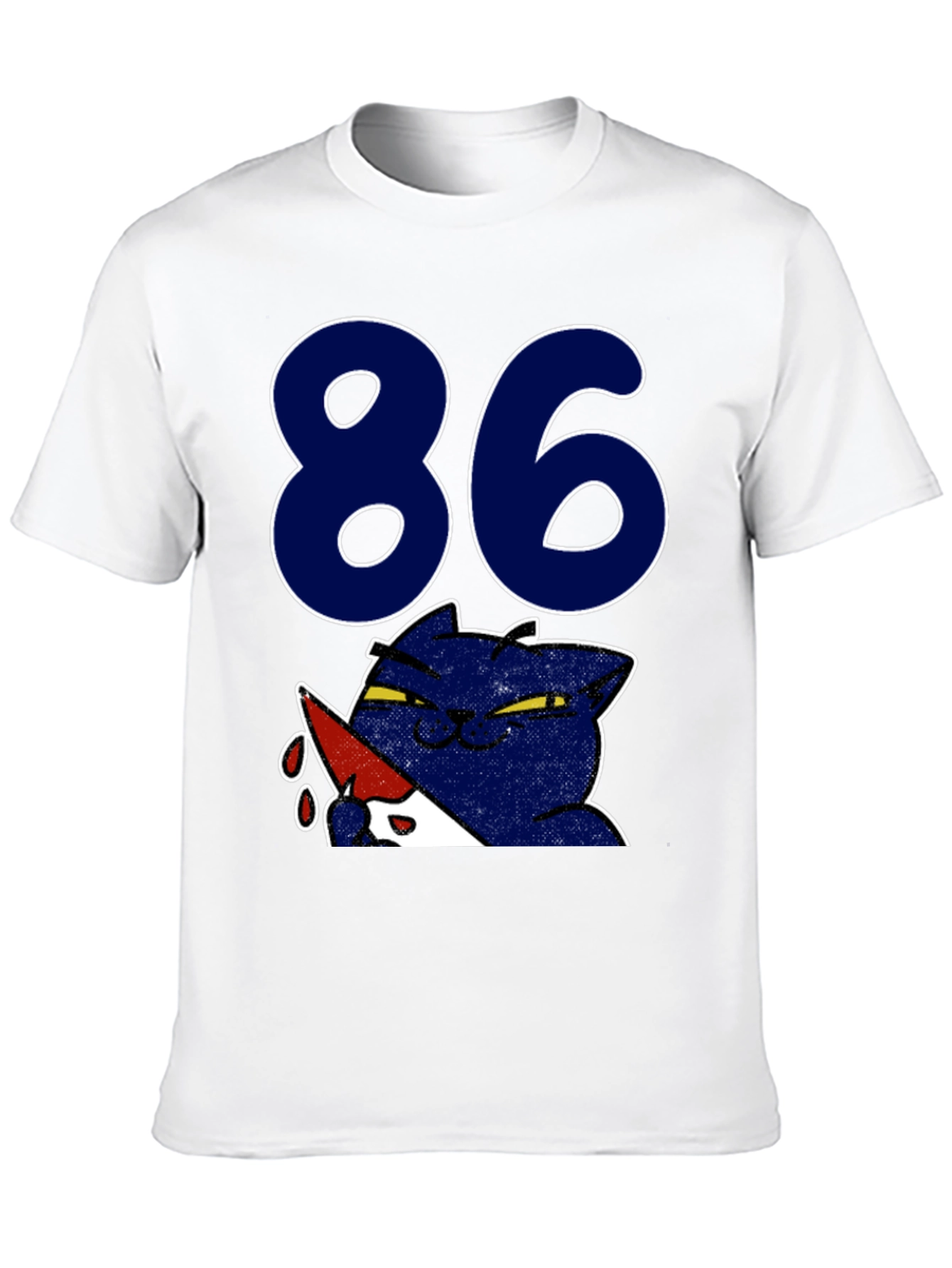 Funny Cat 86 T-Shirt - Black Crew Neck Tee