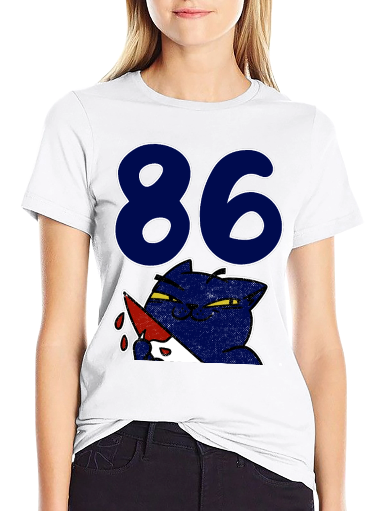 Funny Cat 86 T-Shirt - Black Crew Neck Tee
