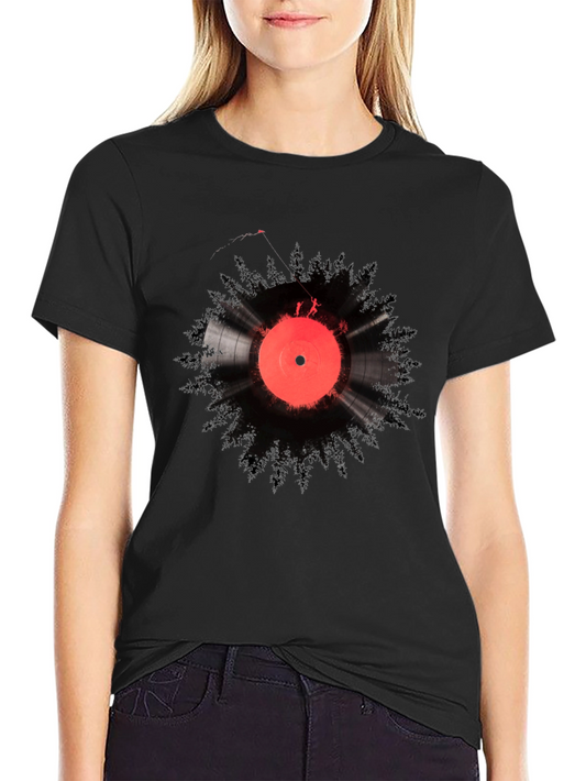 Retro Vinyl Record Forest Graphic Tee - Black