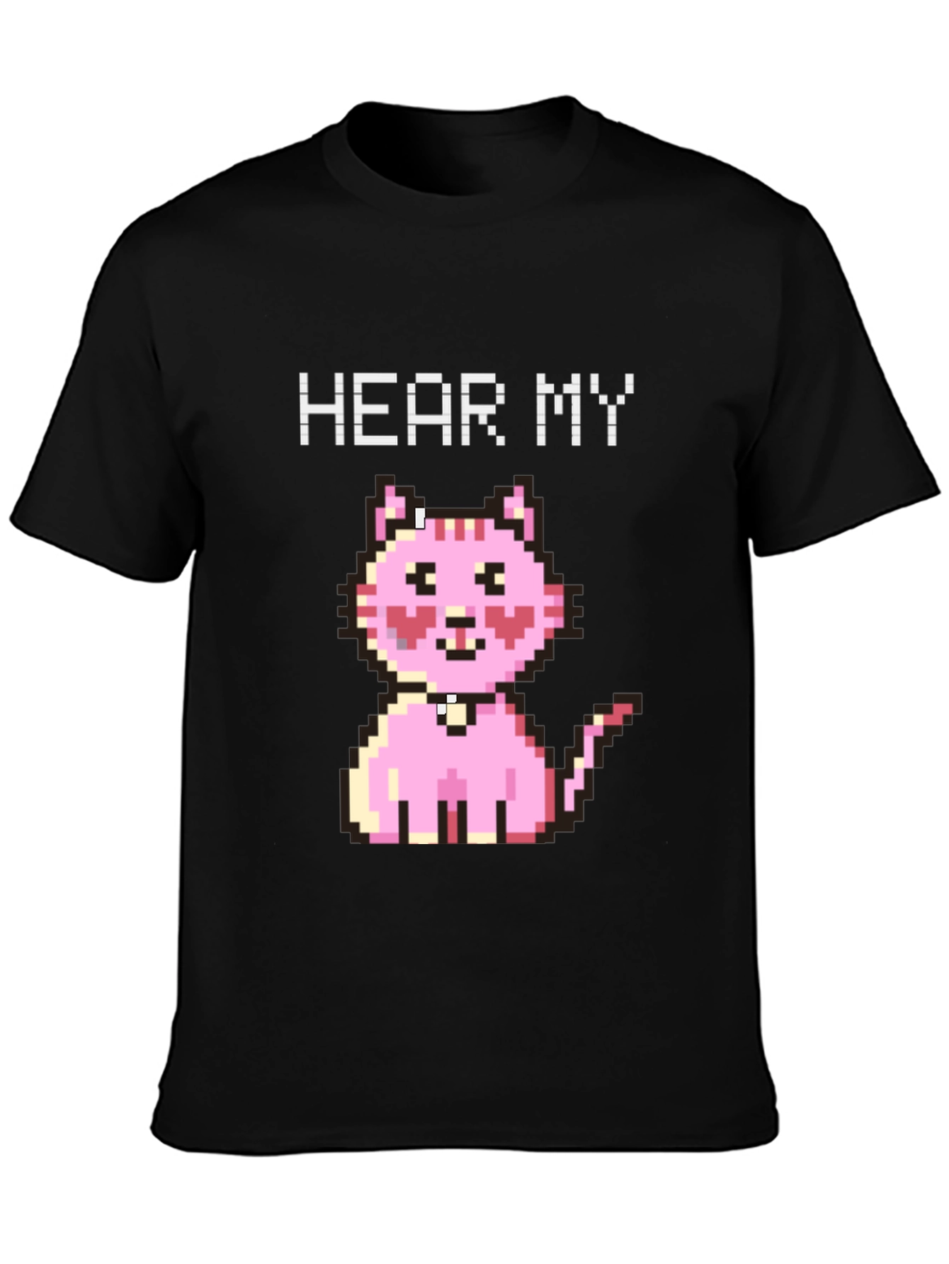 Hear My Pixel Kitty Black T-Shirt