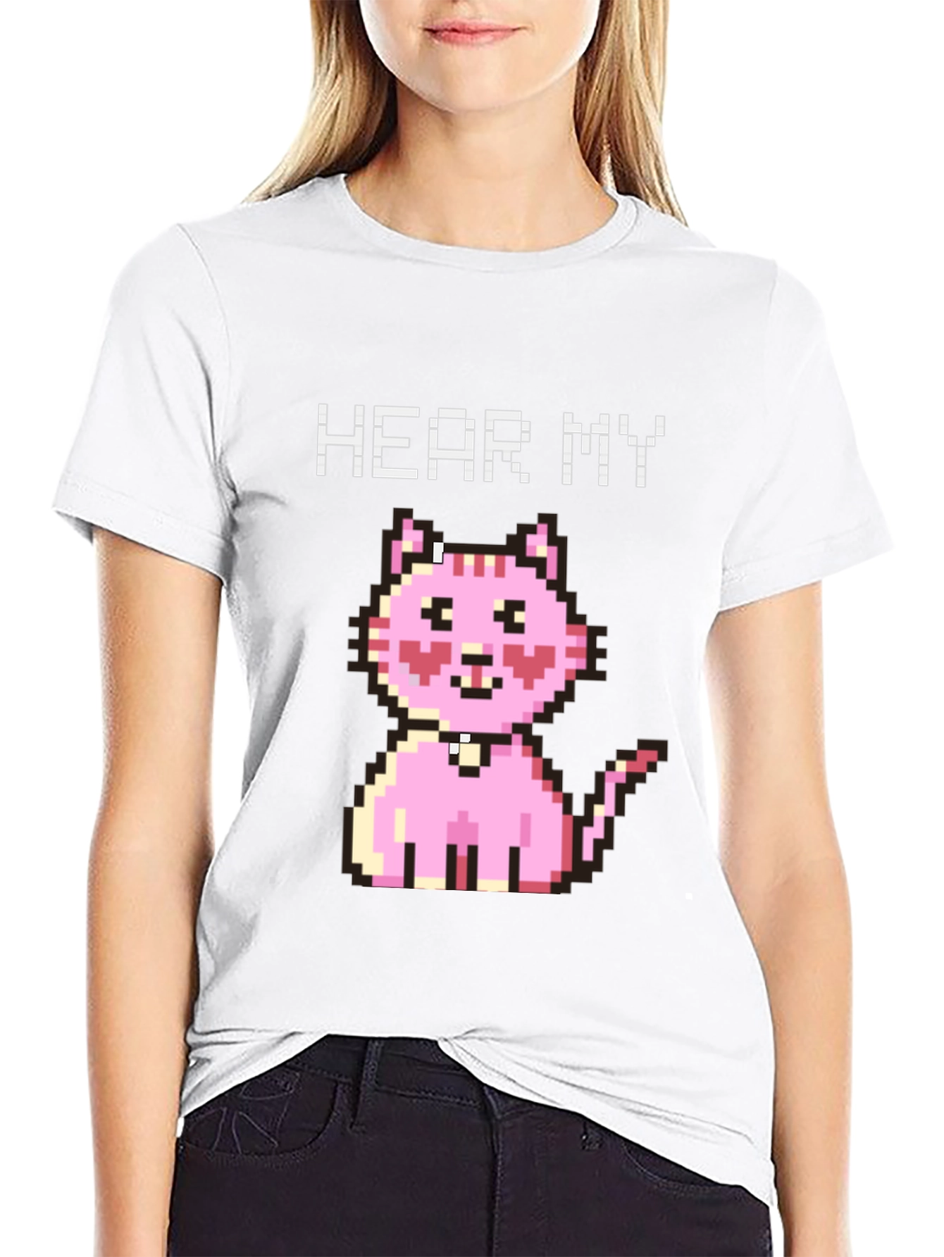 Hear My Pixel Kitty Black T-Shirt