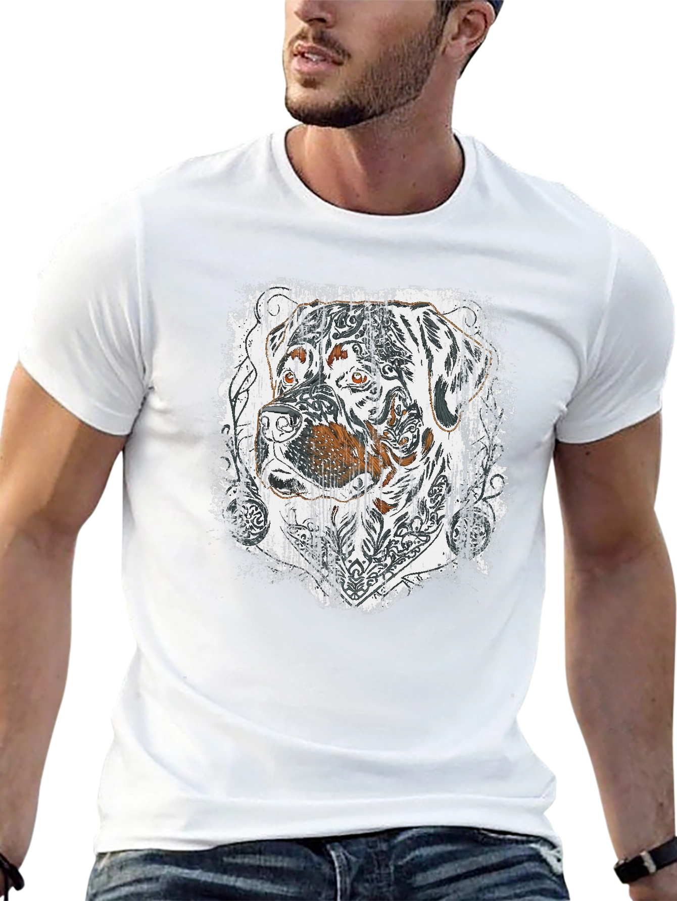 Rottweiler Tattoo Print Black T-Shirt
