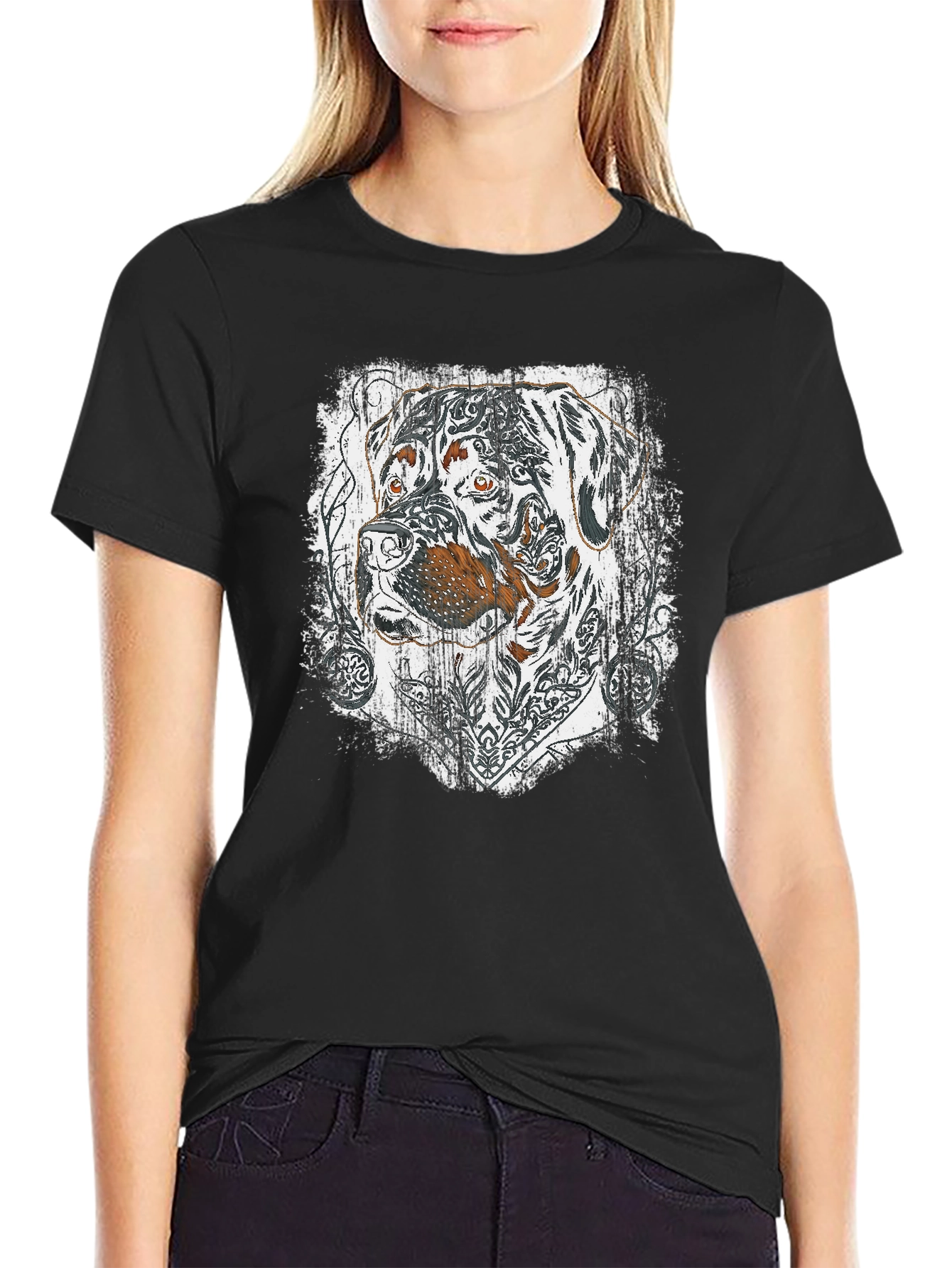 Rottweiler Tattoo Print Black T-Shirt