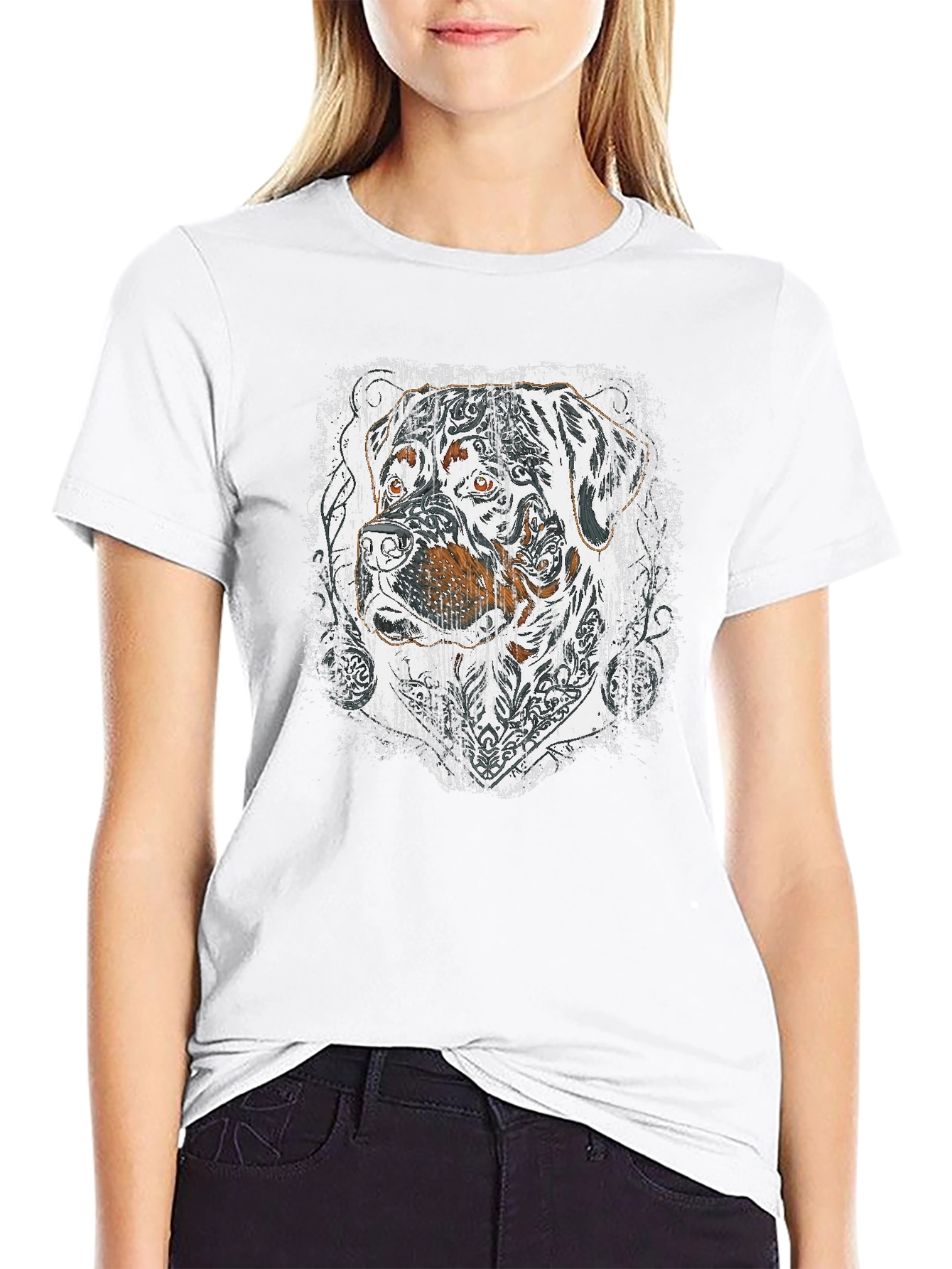 Rottweiler Tattoo Print Black T-Shirt
