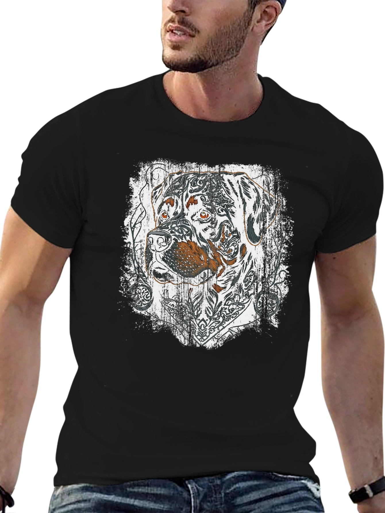 Rottweiler Tattoo Print Black T-Shirt