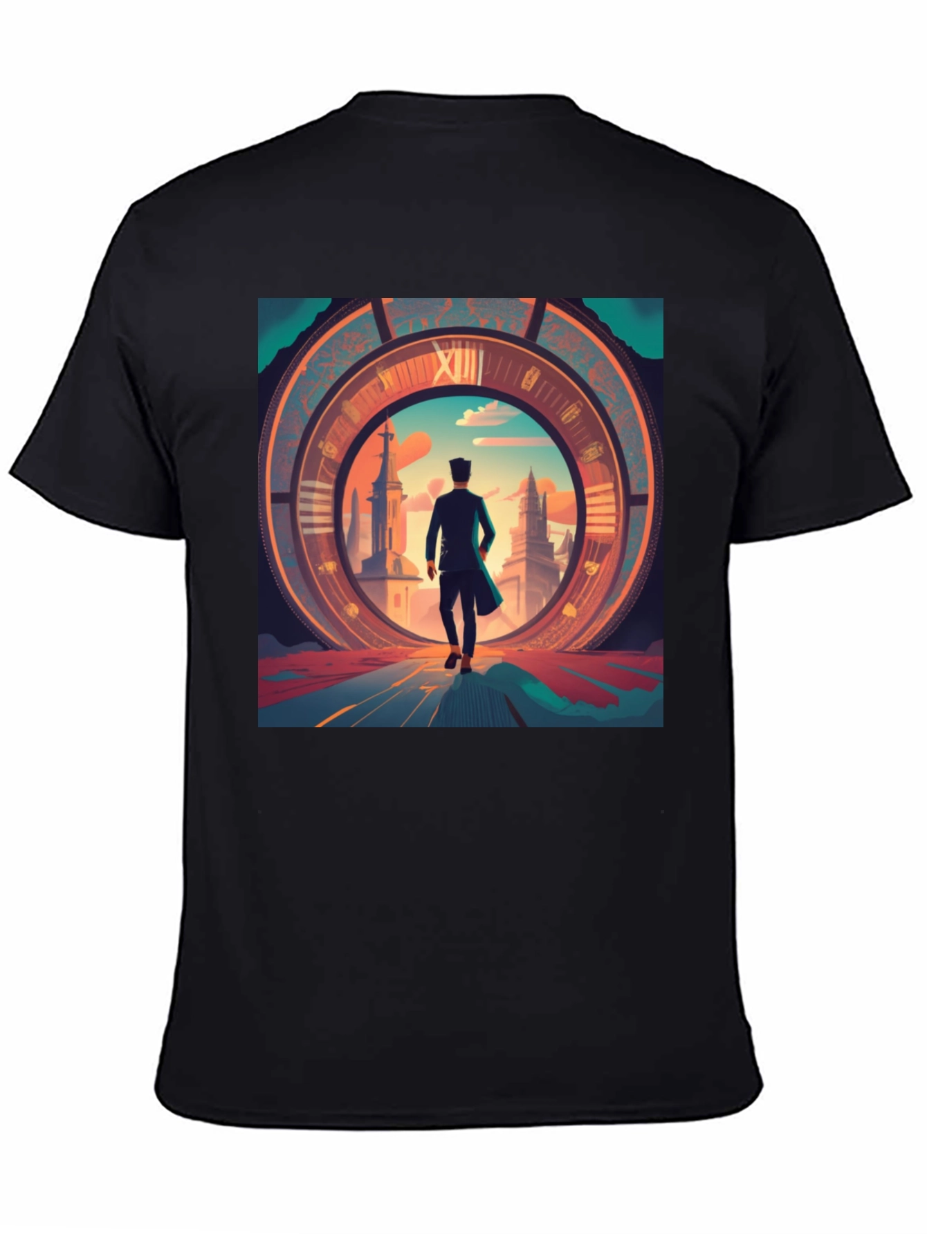 Time Traveler Graphic Tee - Black Cotton Blend Shirt