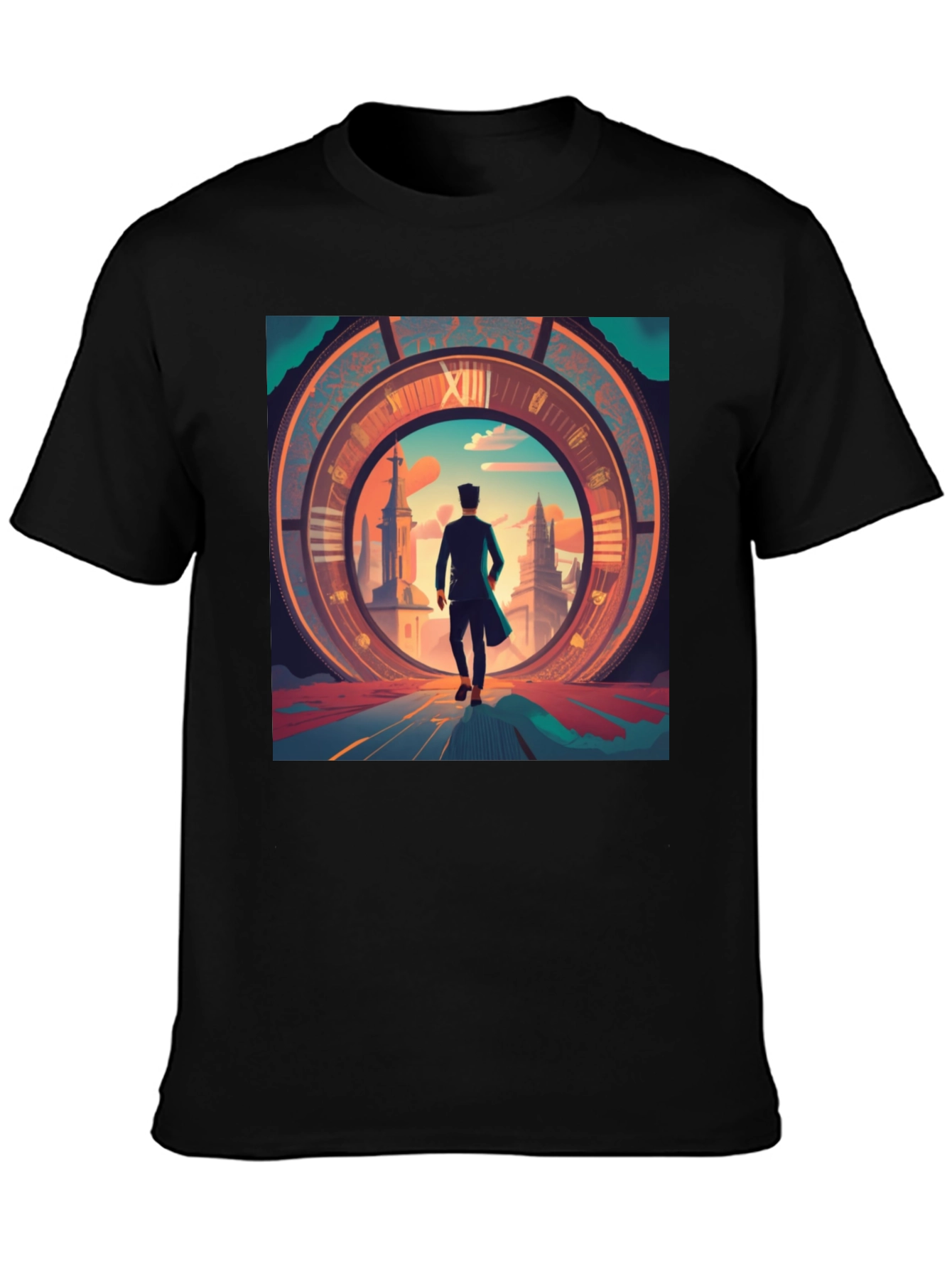 Time Traveler Graphic Tee - Black Cotton Blend Shirt