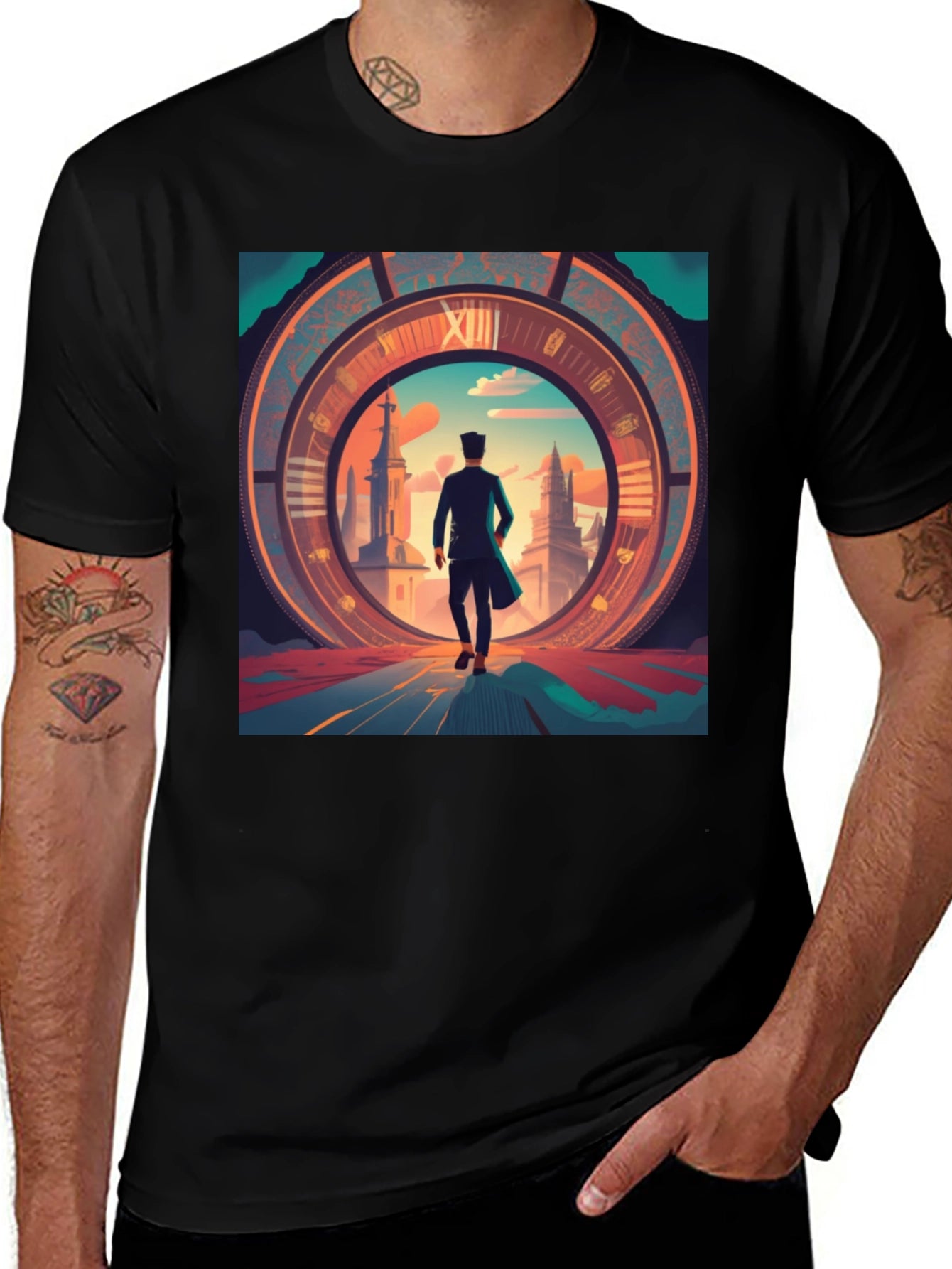 Time Traveler Graphic Tee - Black Cotton Blend Shirt