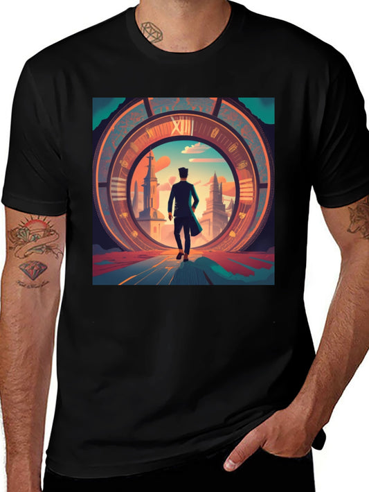 Time Traveler Graphic Tee - Black Cotton Blend Shirt