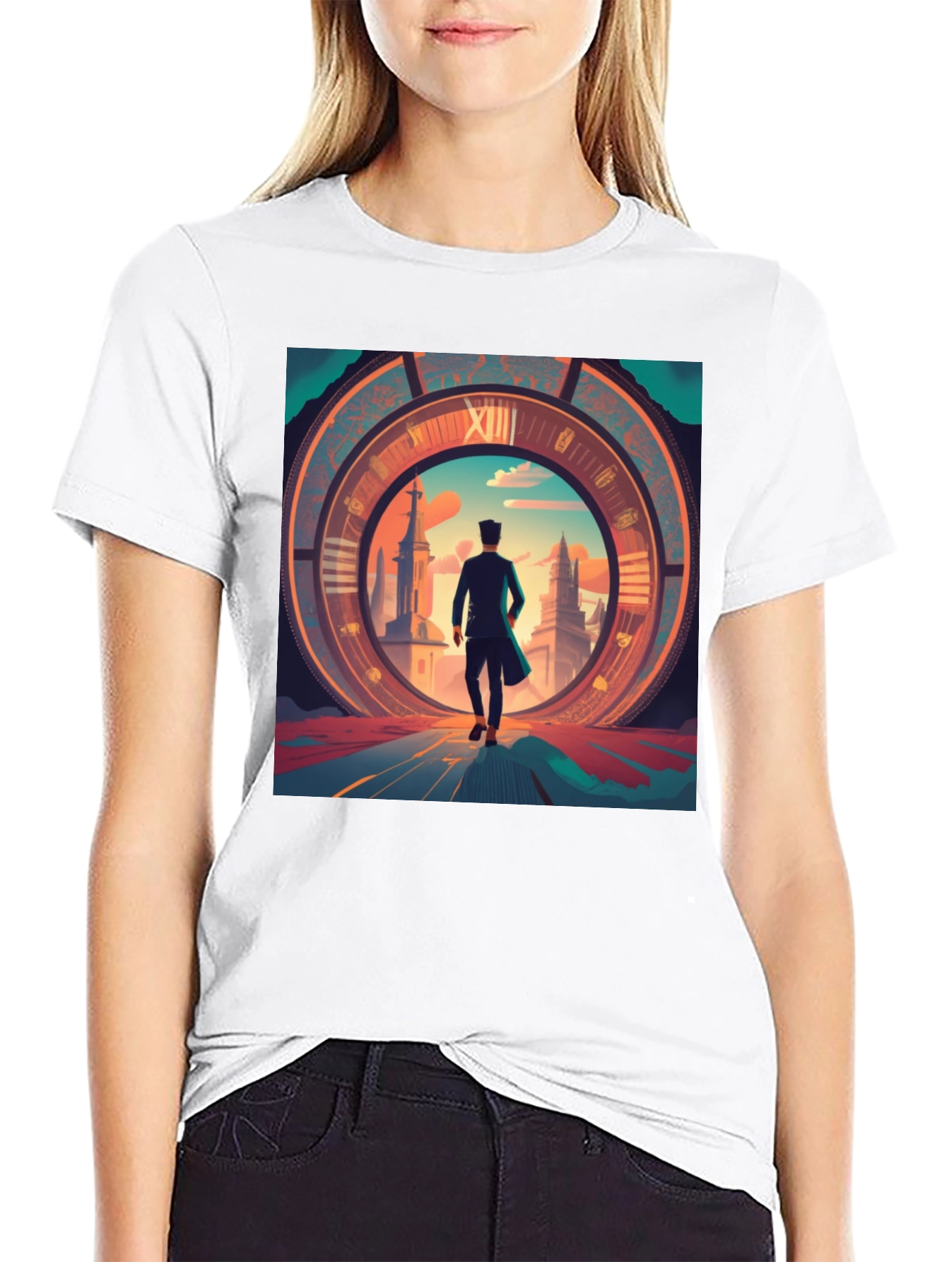 Time Traveler Graphic Tee - Black Cotton Blend Shirt