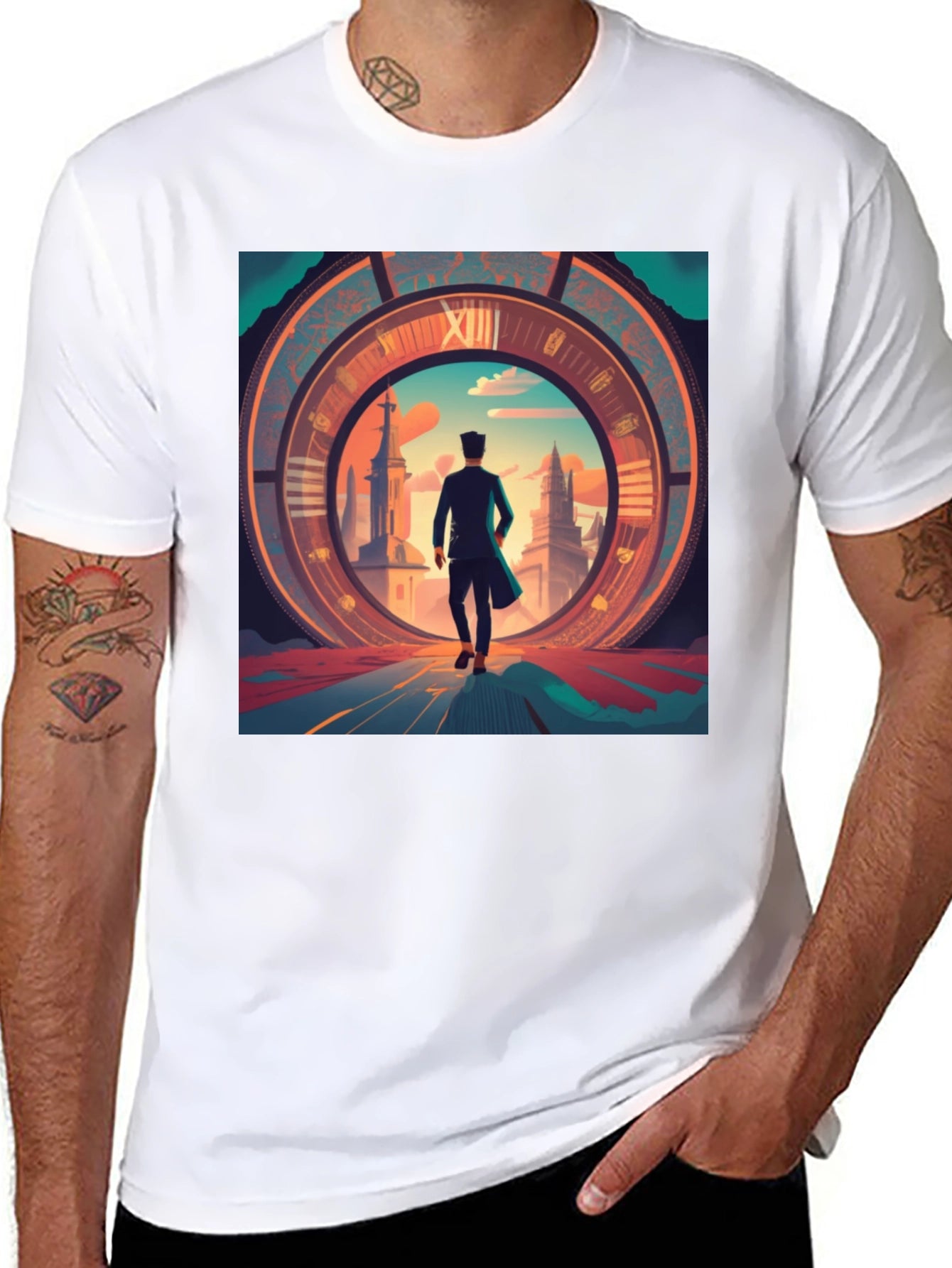 Time Traveler Graphic Tee - Black Cotton Blend Shirt