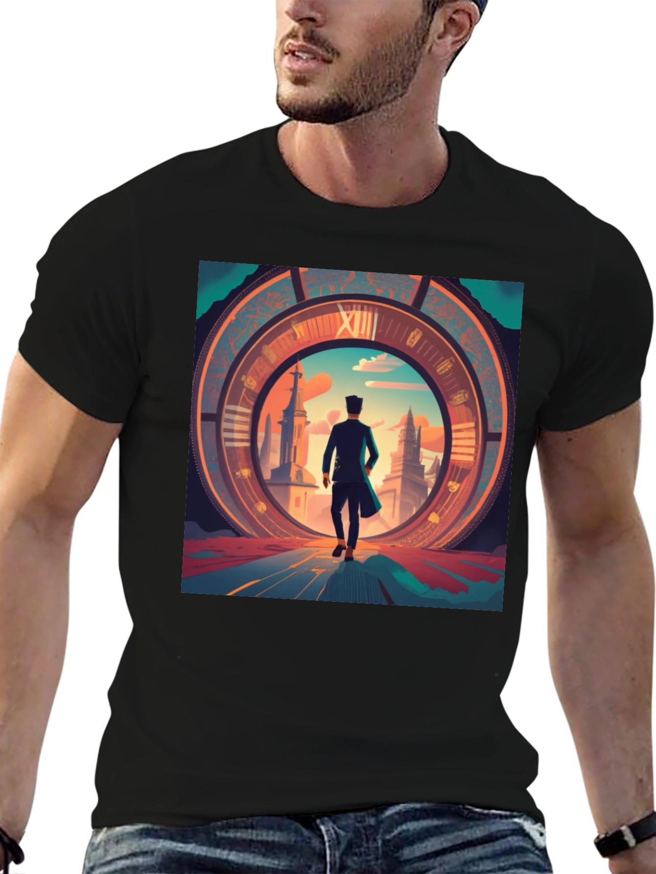 Time Traveler Graphic Tee - Black Cotton Blend Shirt