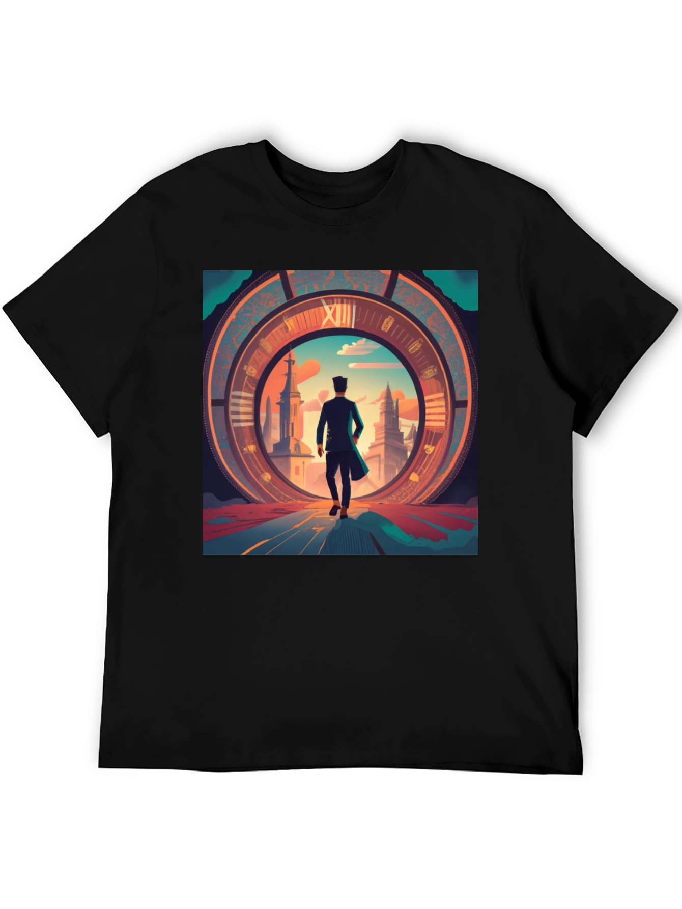 Time Traveler Graphic Tee - Black Cotton Blend Shirt