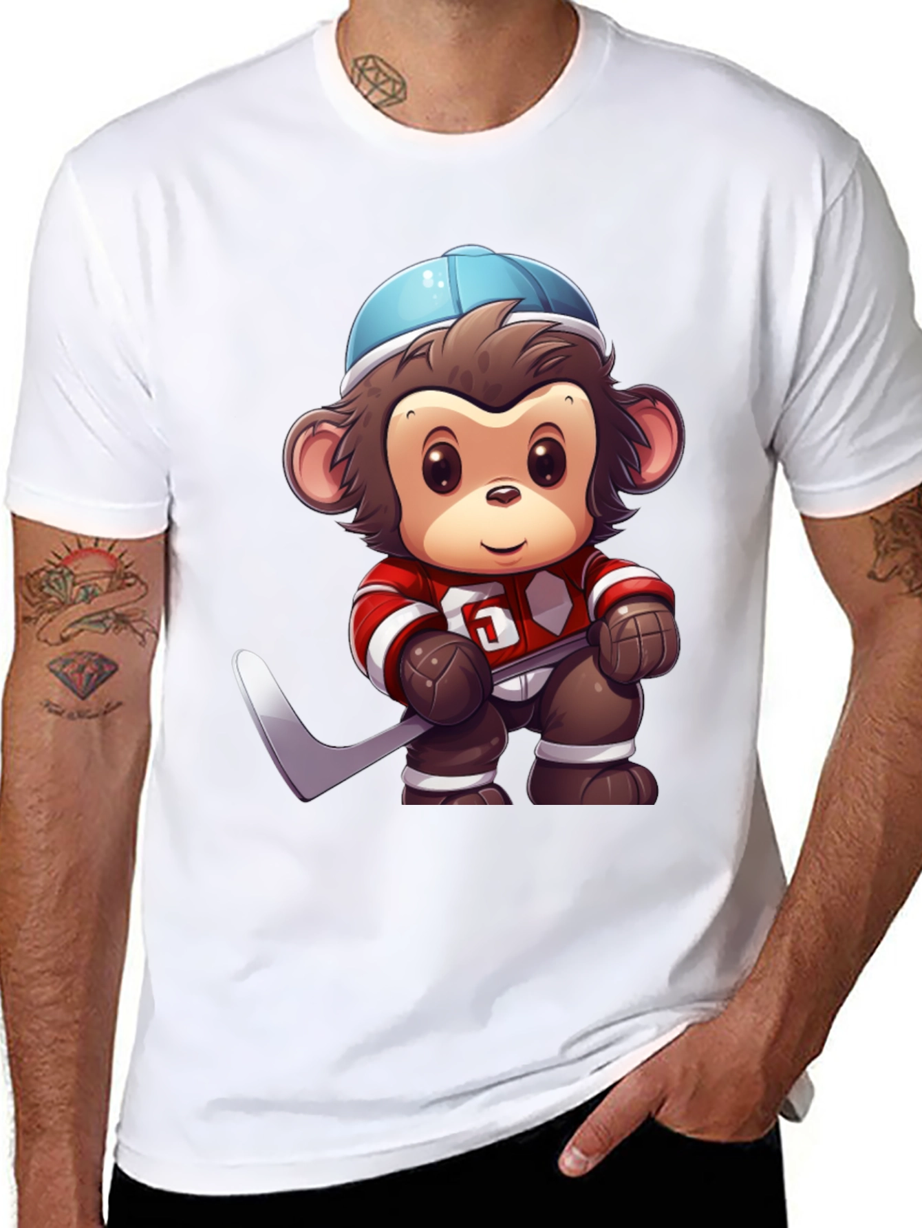 Monkey Hockey Player Graphic T-Shirt