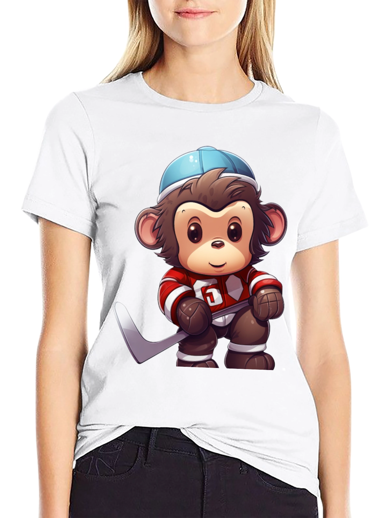 Monkey Hockey Player Graphic T-Shirt