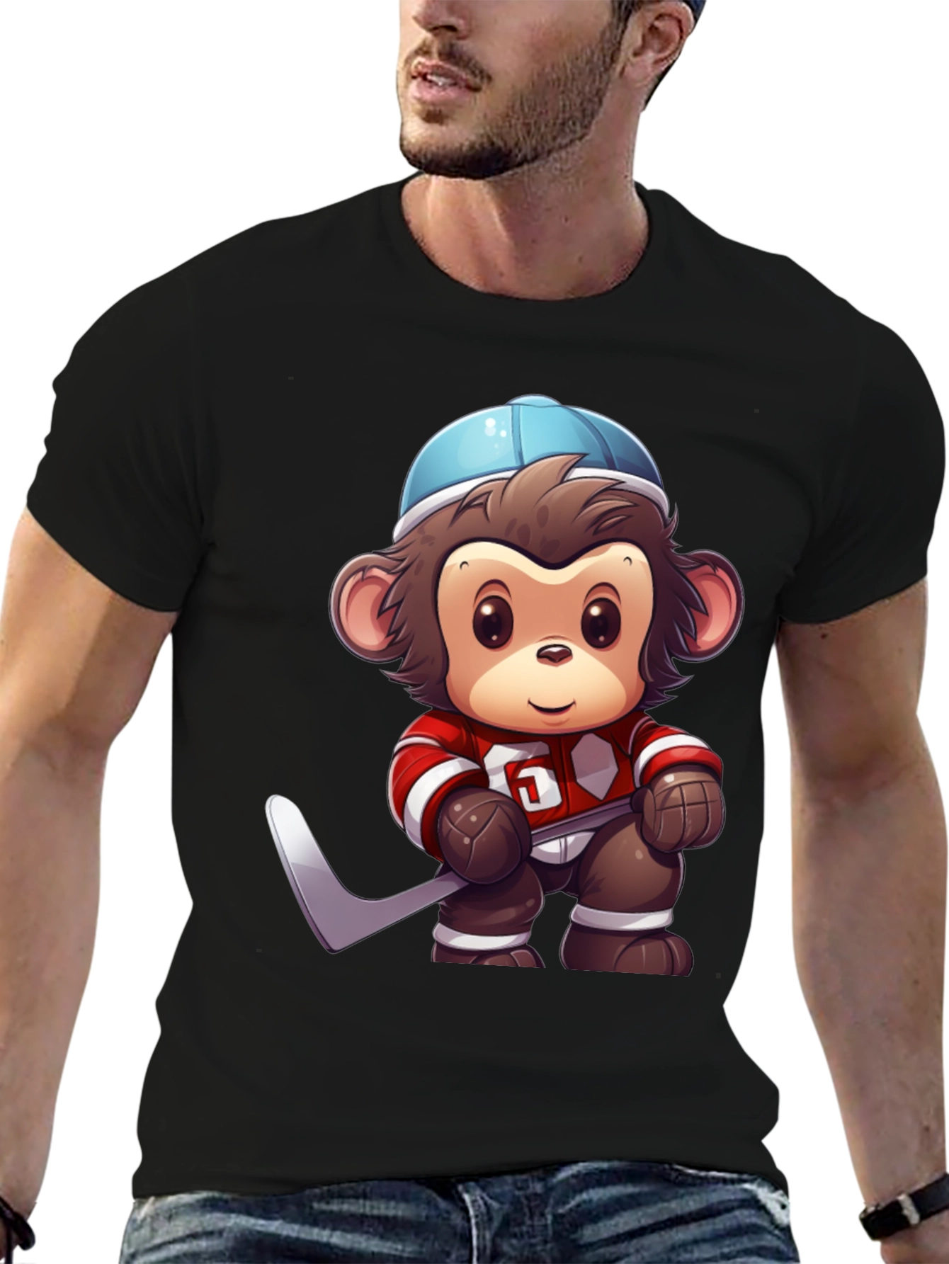 Monkey Hockey Player Graphic T-Shirt