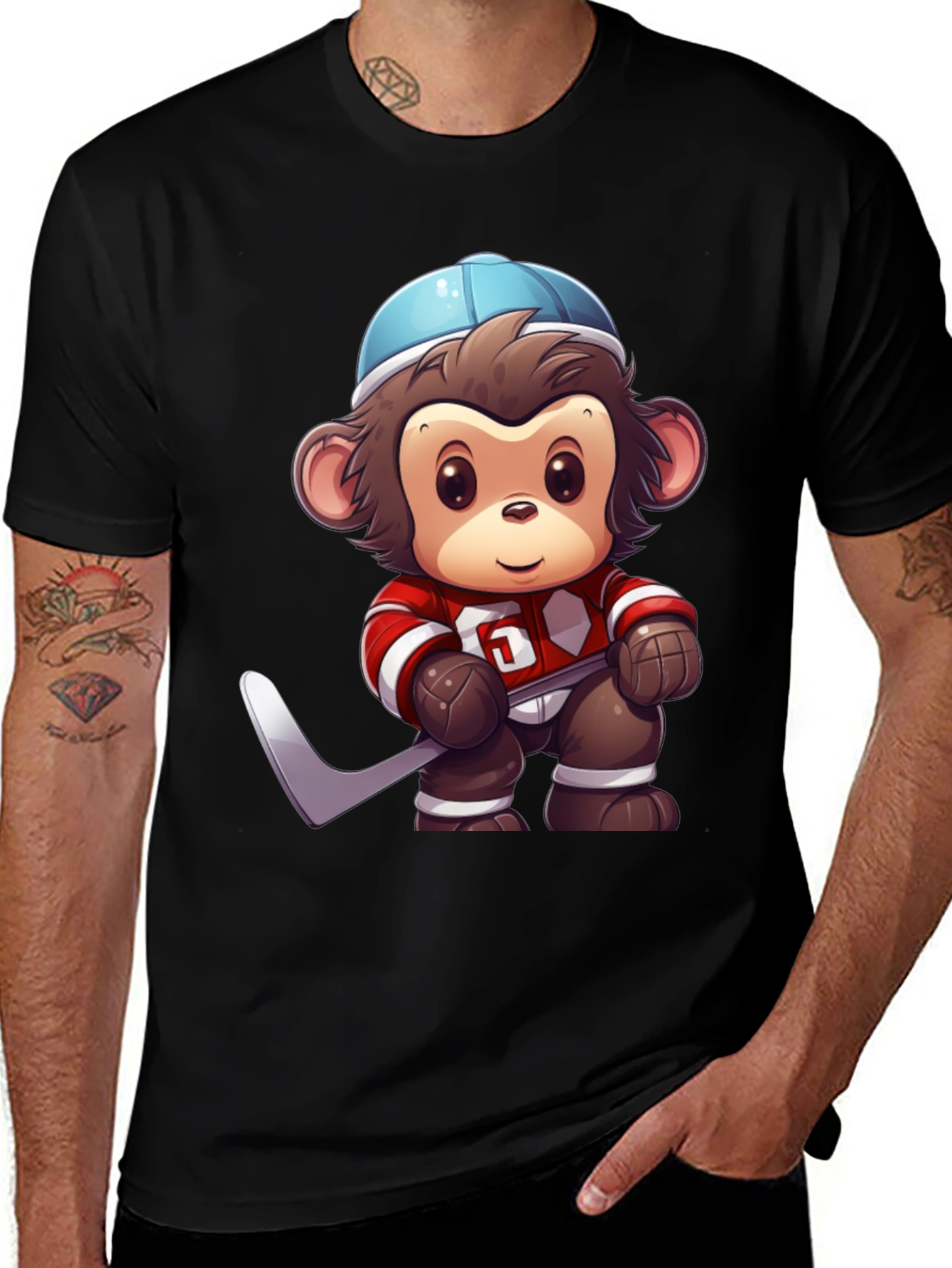 Monkey Hockey Player Graphic T-Shirt