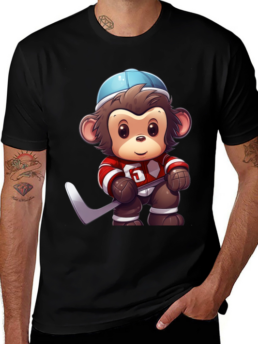 Monkey Hockey Player Graphic T-Shirt