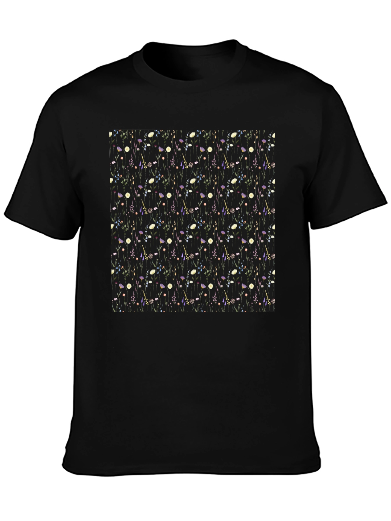 Floral Patterned Black T-Shirt