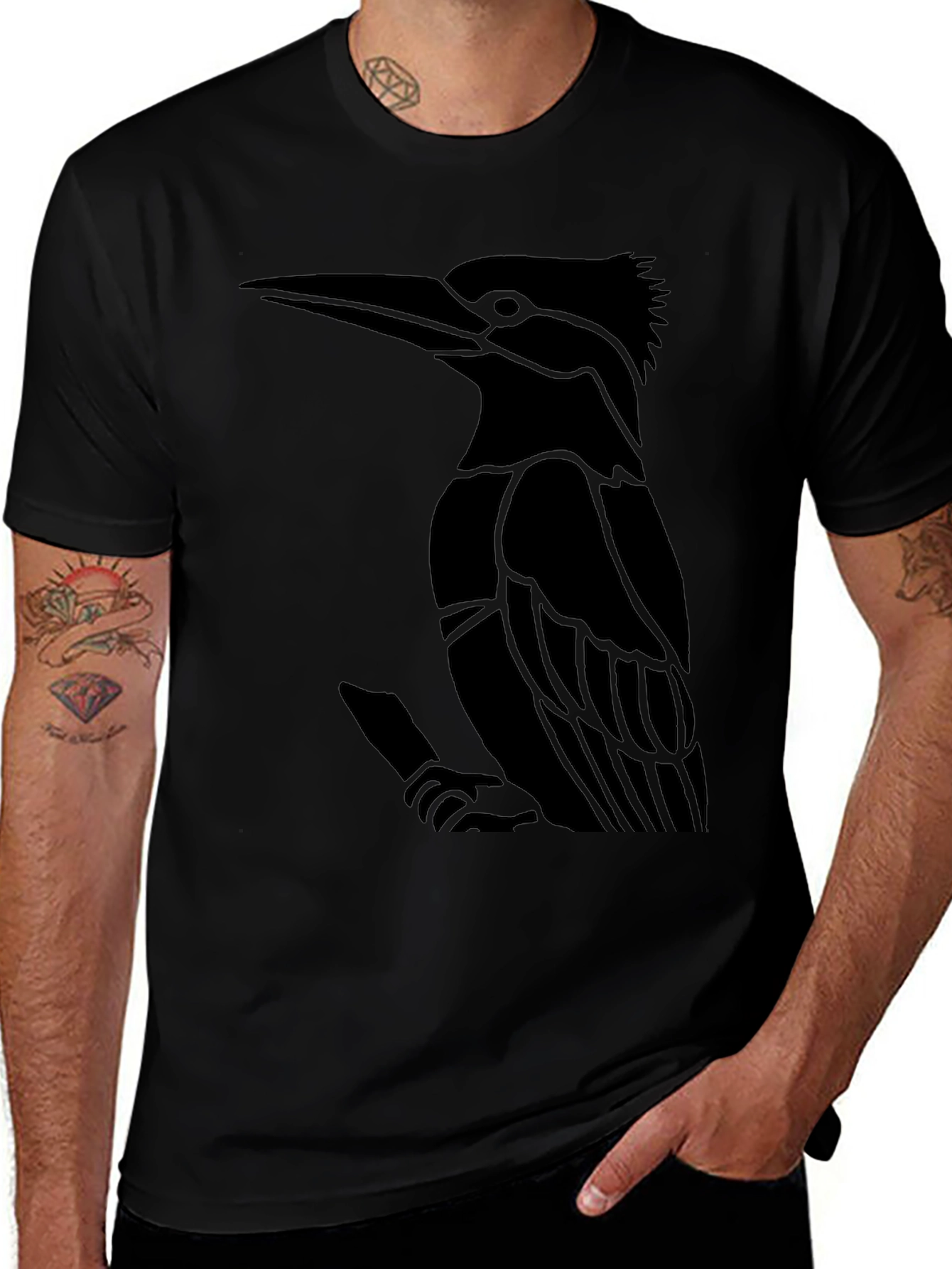 Black T-Shirt with Bird Graphic