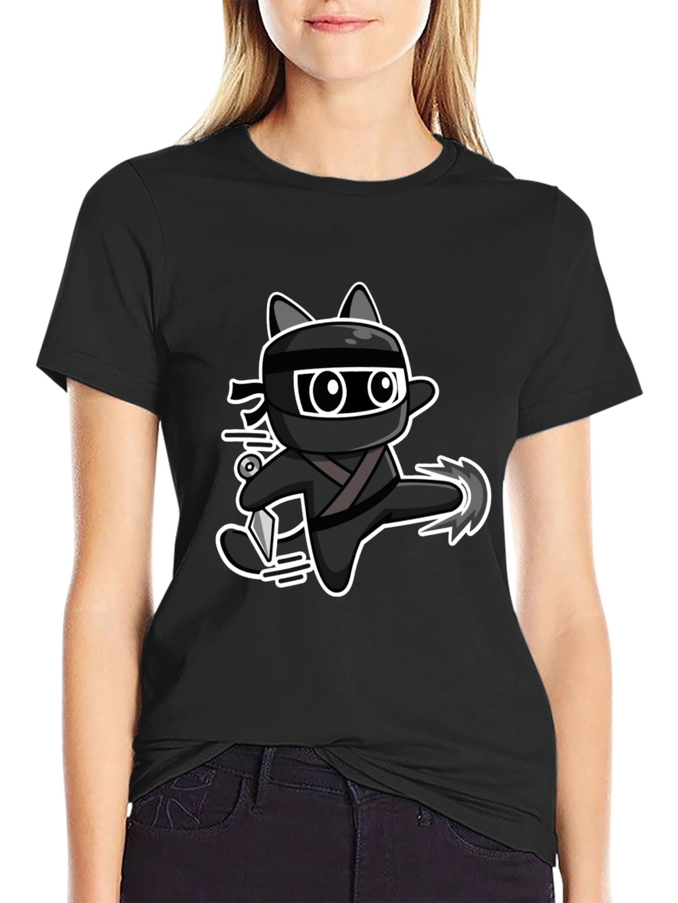 Ninja Cat Graphic Tee - Black