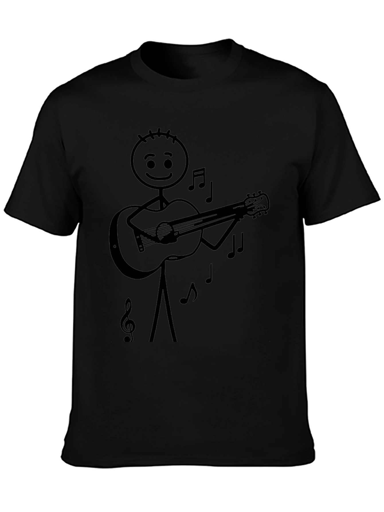 Stick Figure Guitarist Tee - Black Graphic T-Shirt