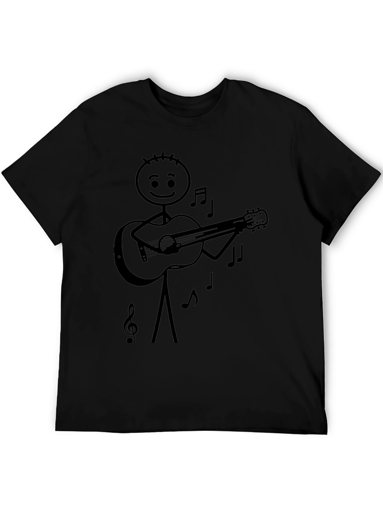 Stick Figure Guitarist Tee - Black Graphic T-Shirt