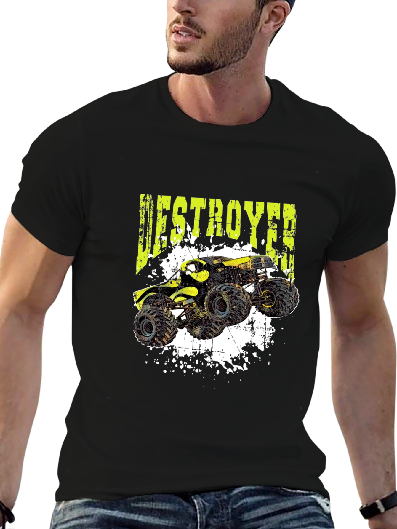 Monster Truck Destroyer Graphic T-Shirt - Black