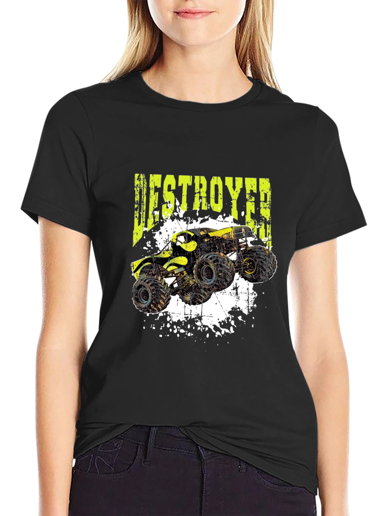 Monster Truck Destroyer Graphic T-Shirt - Black