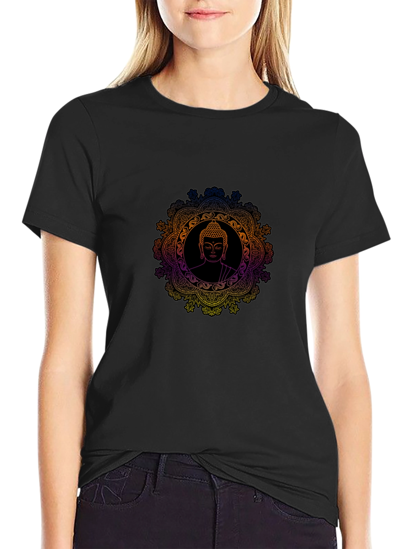 Buddha Mandala Graphic Black T-Shirt