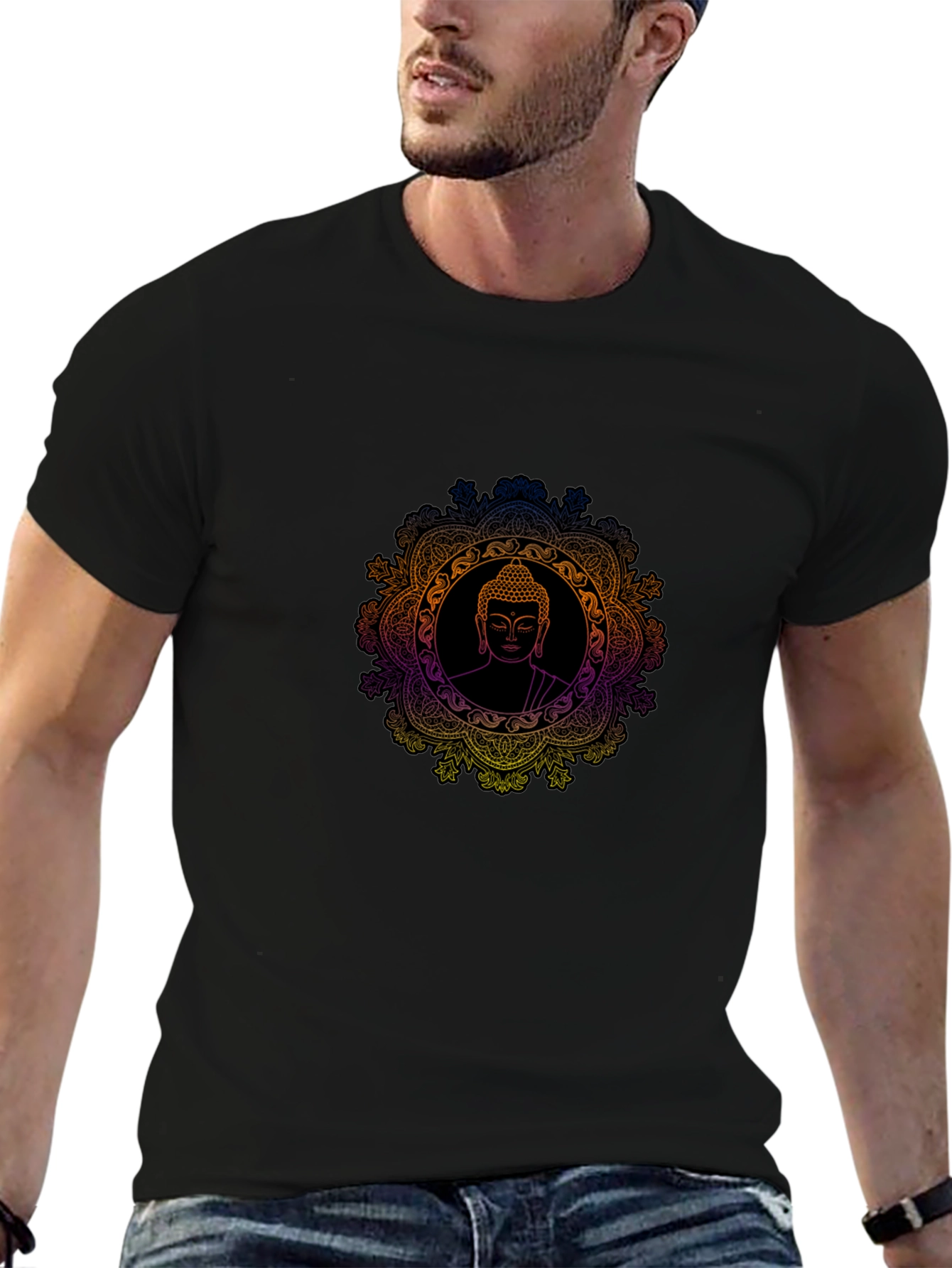 Buddha Mandala Graphic Black T-Shirt