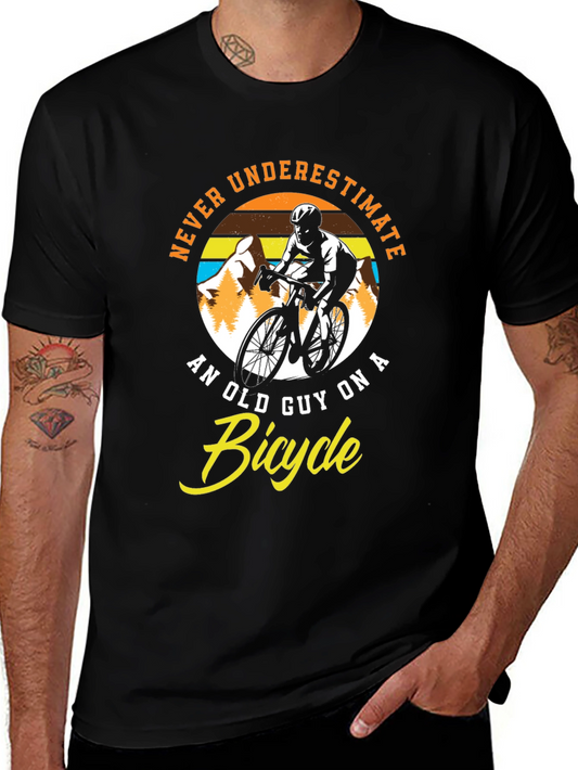 Never Underestimate an Old Guy on a Bicycle Black T-Shirt