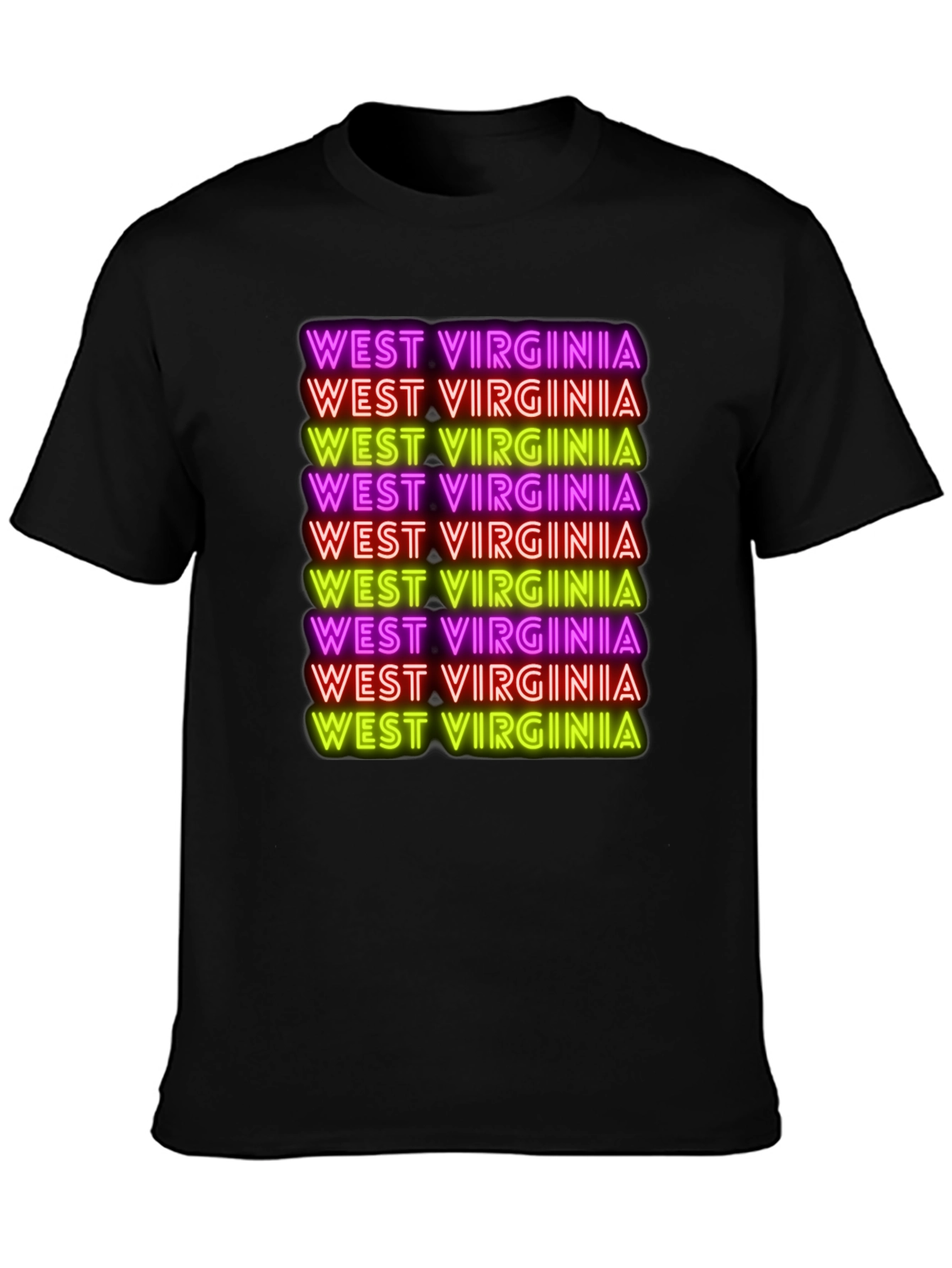 West Virginia Neon Text Black T-Shirt