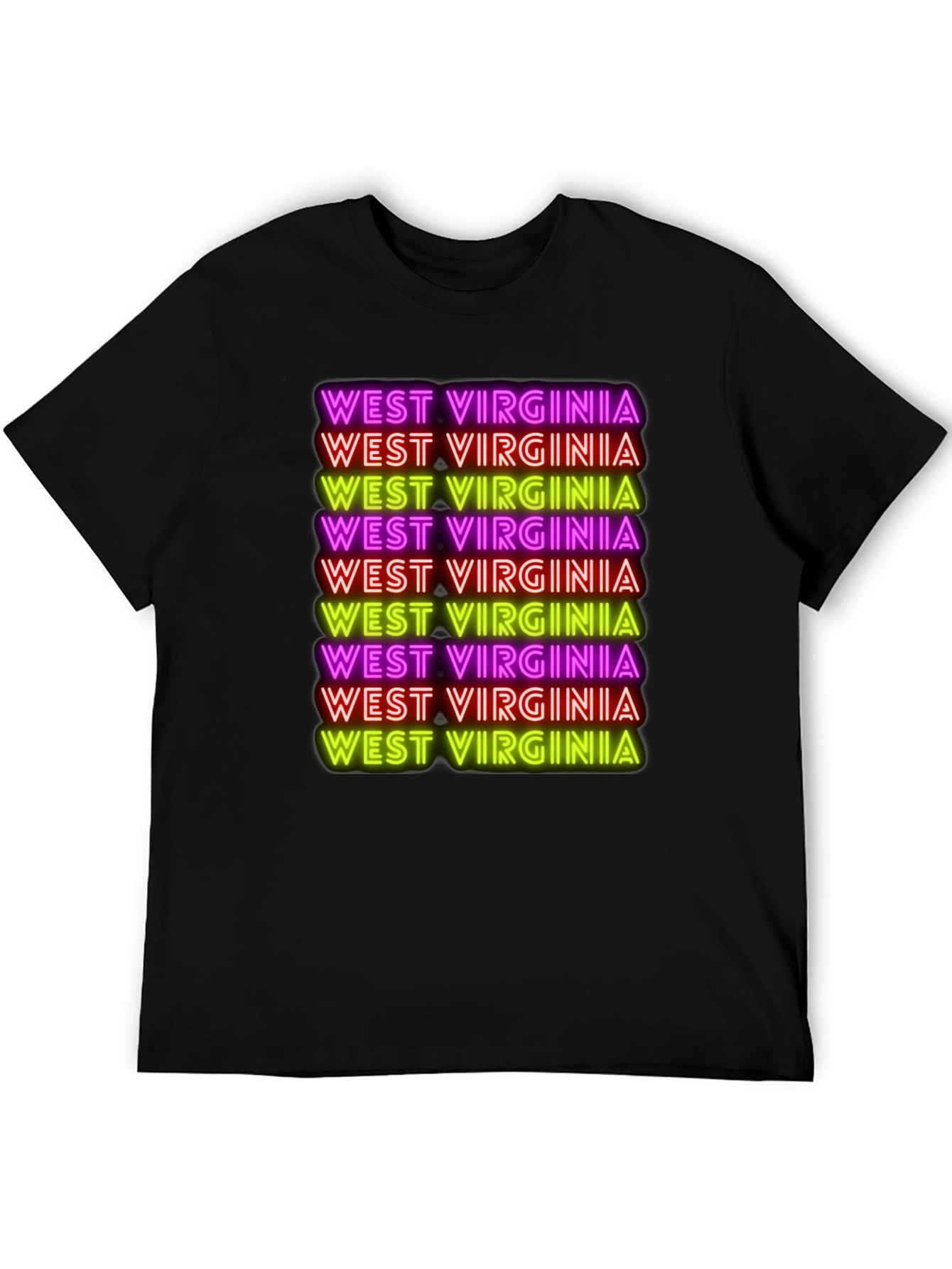 West Virginia Neon Text Black T-Shirt