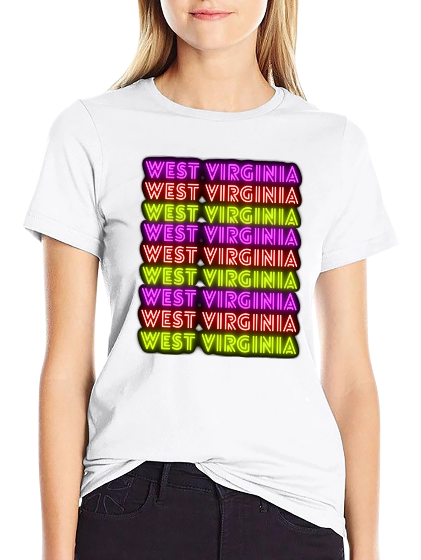 West Virginia Neon Text Black T-Shirt