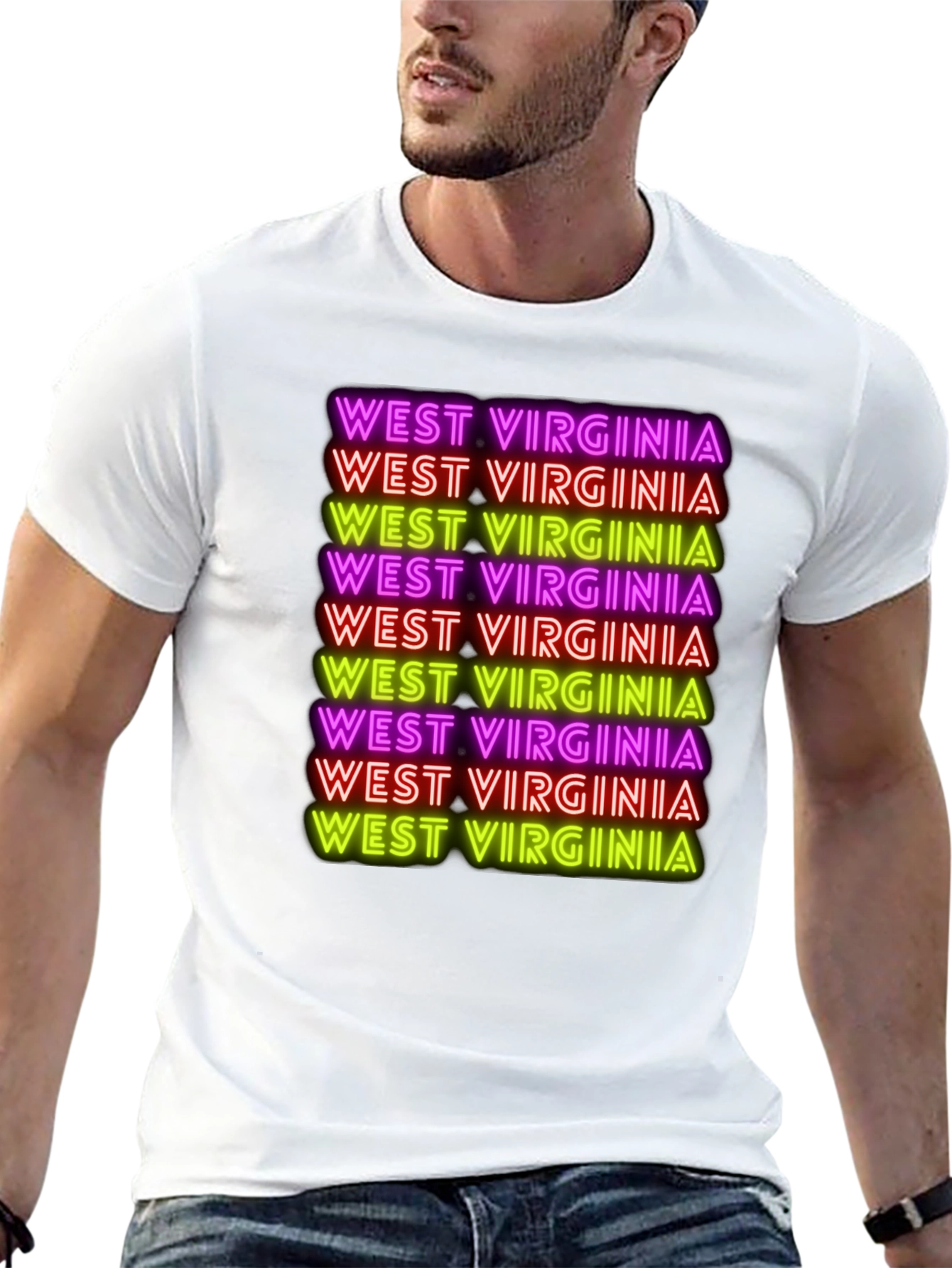West Virginia Neon Text Black T-Shirt