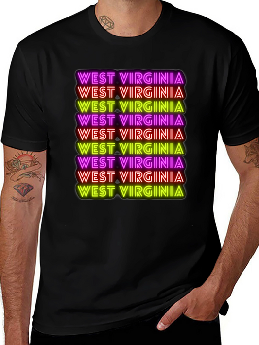 West Virginia Neon Text Black T-Shirt